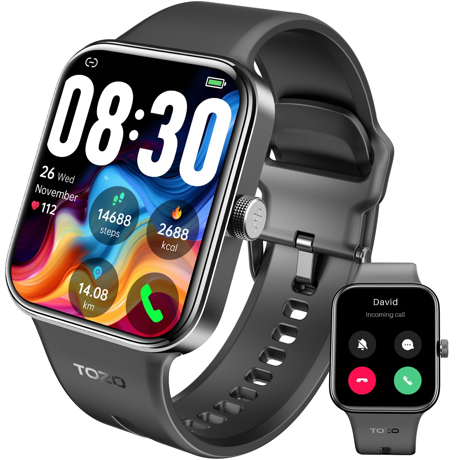 Tozo Amoled S4 Acufit One Smart Watch 1.78' Ultra Clear Screen For Men Women, Call/Answer Fitness Tracker, Heart Rate Sleep Blood Oxygen Monitor Ip68 Waterproof For Ios 11.0+ Android 9.0+ Black