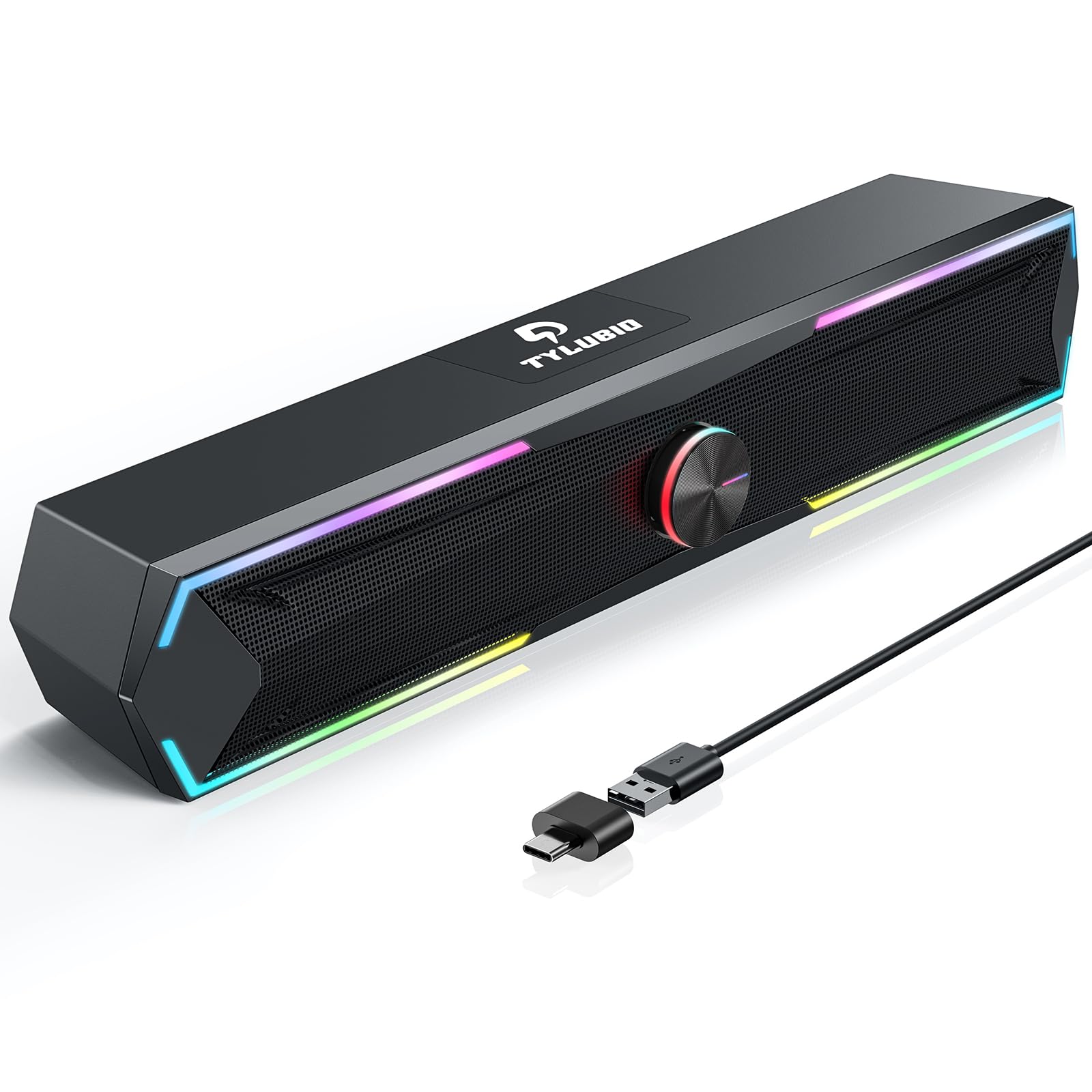 Tylubio Computer Speakers for Pc Desktop with Clear Sound, Flowing LED PC Speaker for Computer Desktop Laptop Monitor, Bluetooth
