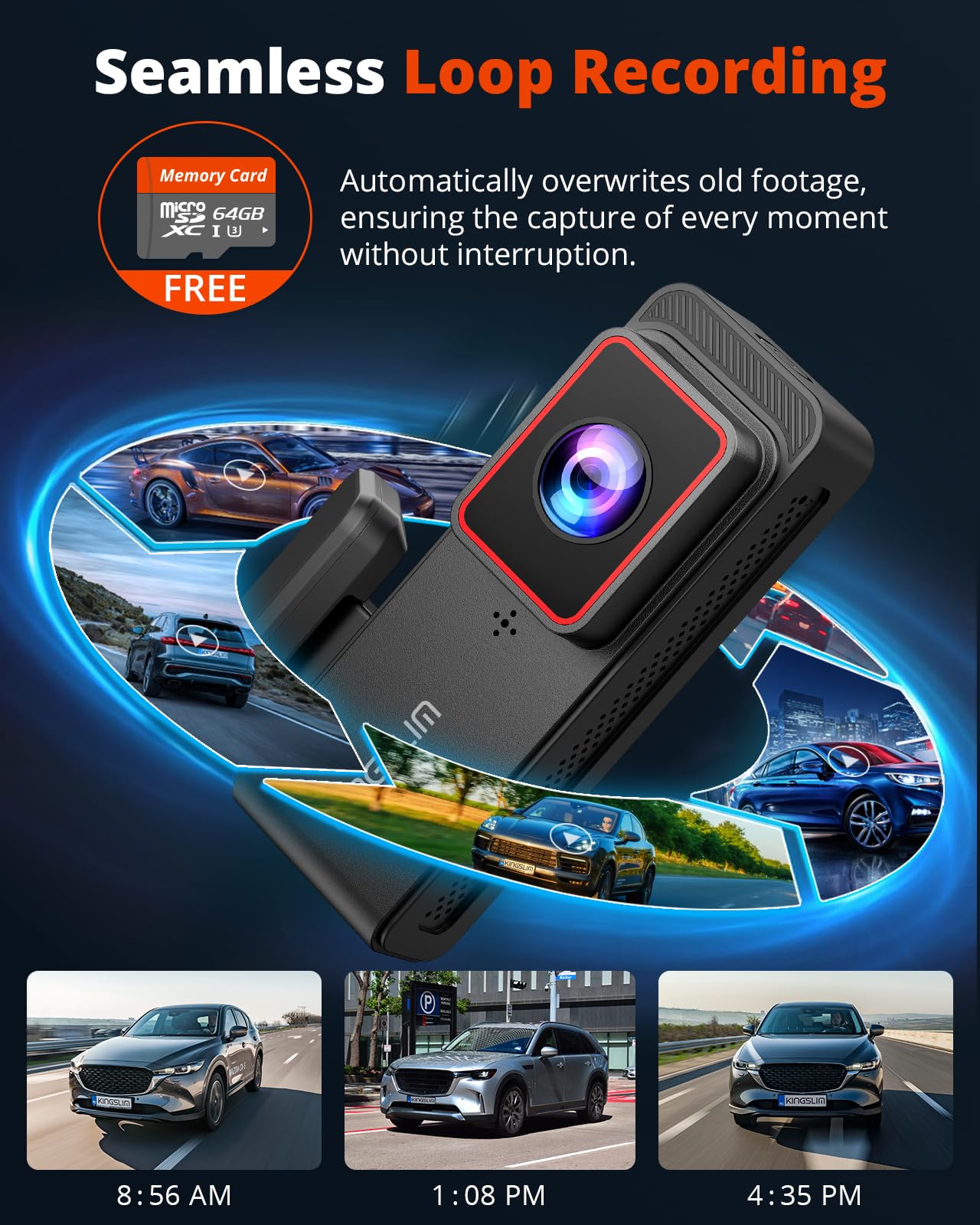 Kingslim 2K Dash Cam Front And Rear With 64Gb Sd Card, Wireless Wifi Dash Camera For Cars, 1.5 Screen Mini Dashcam Front And B