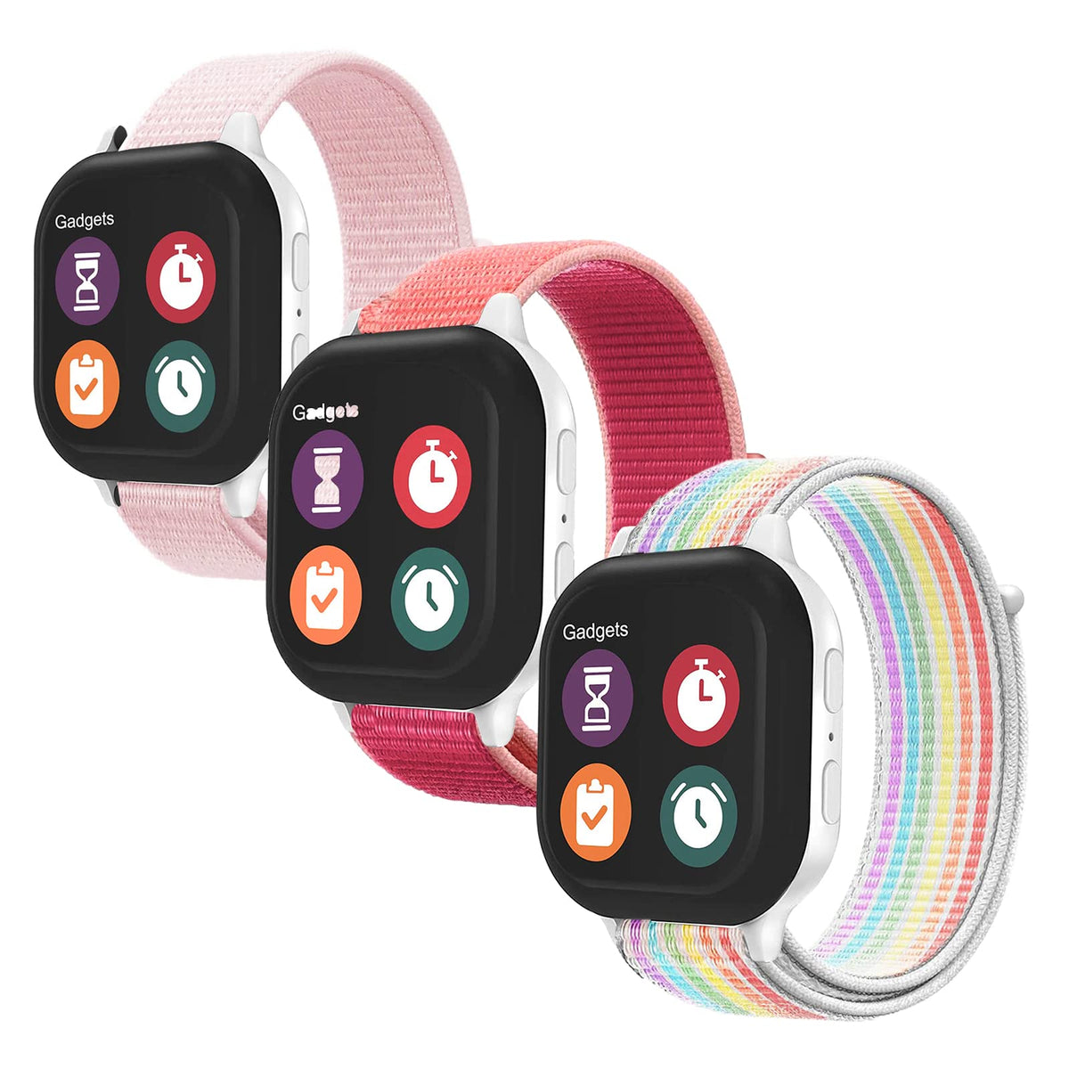 Owkey 3 Pack Kids Replacement Nylon Bands Compatible With Gizmo Watch 3 2 1/Gabb Watch 2 1/ Syncup Kids Watch, Hook & Loop Desig