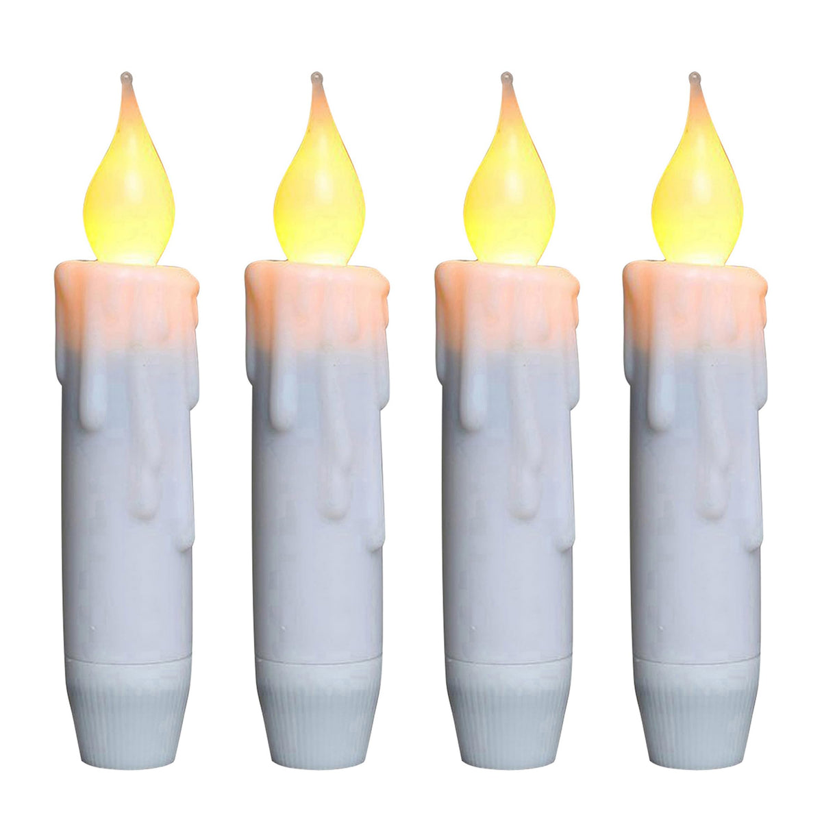Cvhomedeco. Flickering Taper Candles Led Drip Flameless Candles, Battery Operated With Timer, White, 4-3/4 Inch, Set Of 4