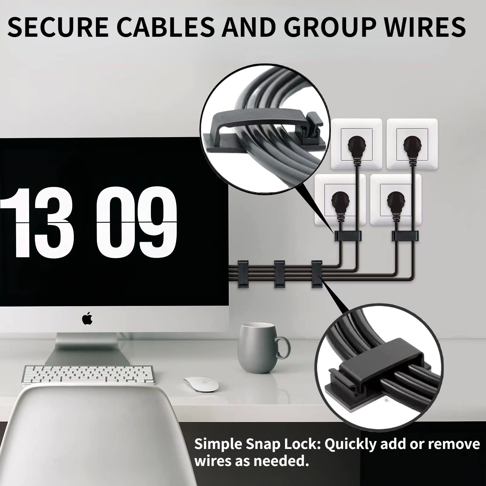 Helboar Cable Clips 50Pcs, Self Adhesive Cable Management Clips, Cord Organizer Wire Clips Cord Holder For Appliances Pc Wall Et