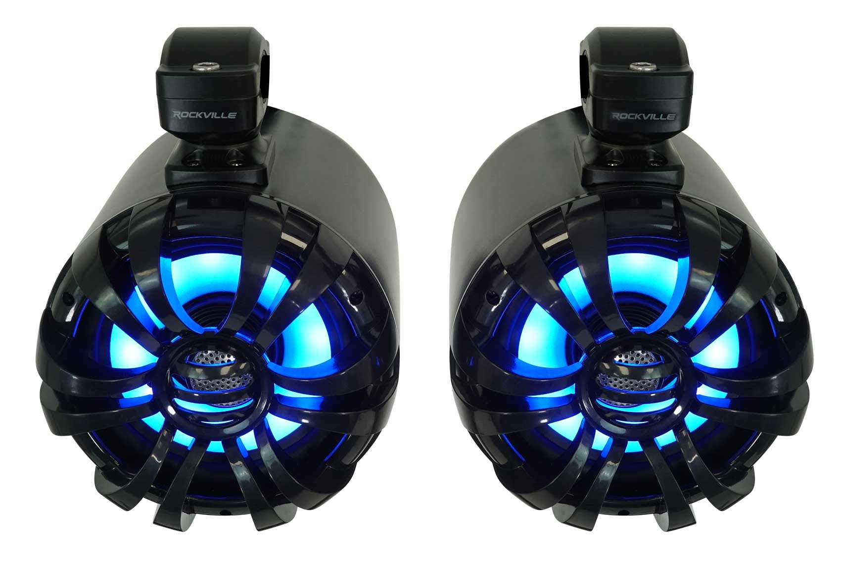 Rockville Pair Wb65Kled 6.5 600W Black Marine Wakeboard Led Tower Speakers + Remote