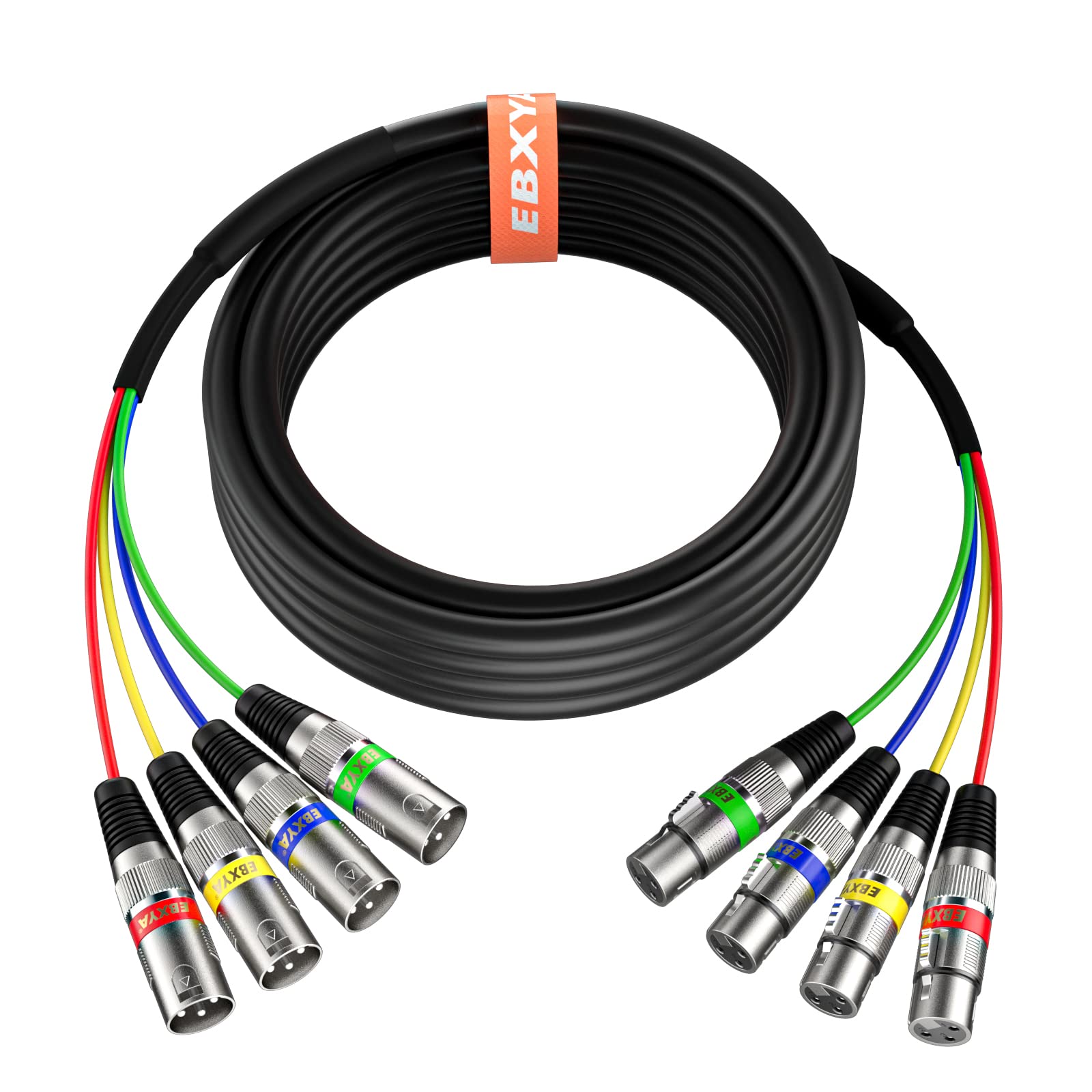 Ebxya 20 Ft 4 Channel Xlr Snake 4 Colored   Premium Xlr Male To Xlr Female Snake Cable For Live, Recording, Studios