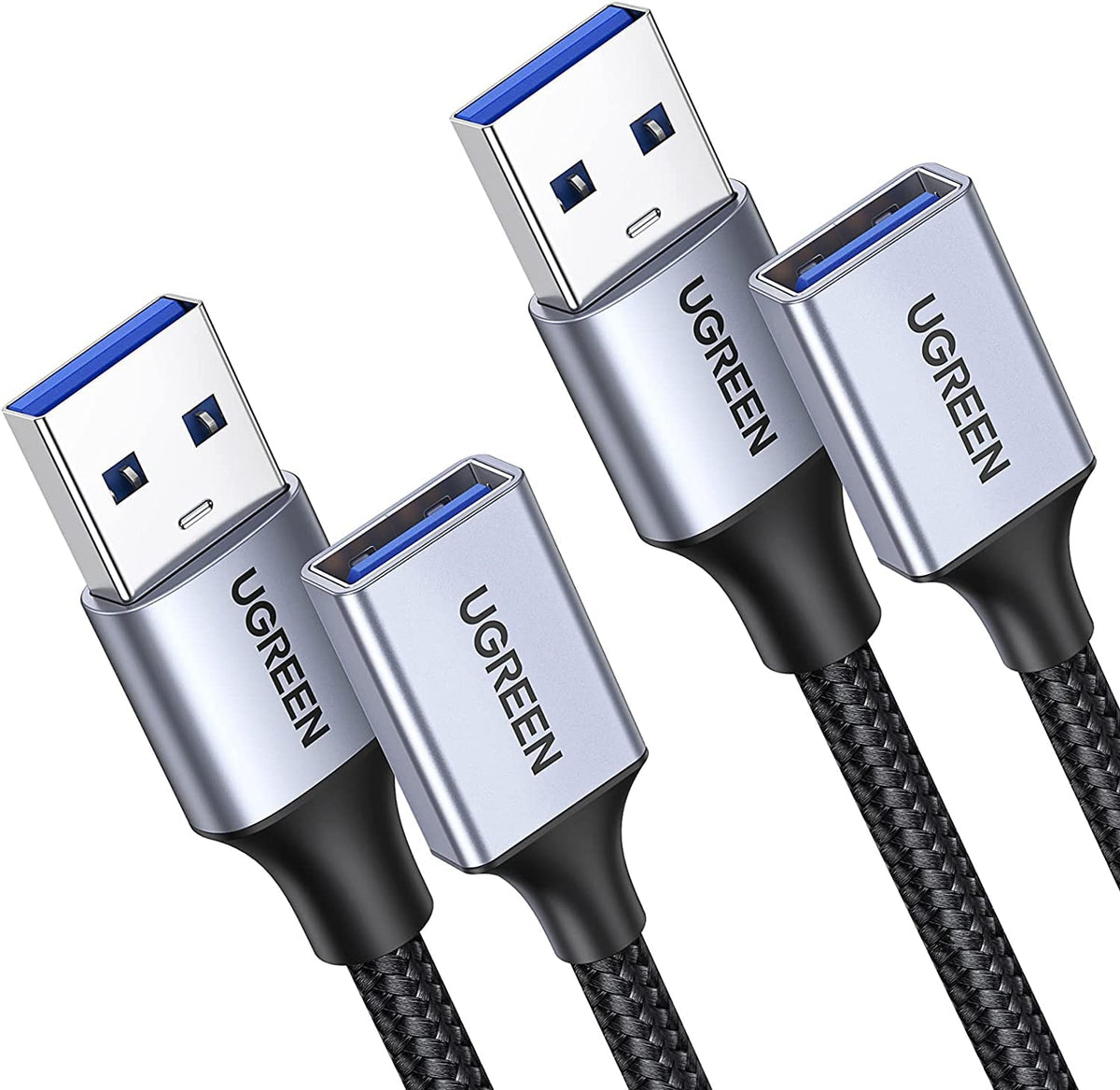 Ugreen 2 Pack Usb Extension Cable, (6 Ft+ 6 Ft) Usb Extender Usb 3.0 Extension Cable Nylon Braided Compatible With Webcam, Camer