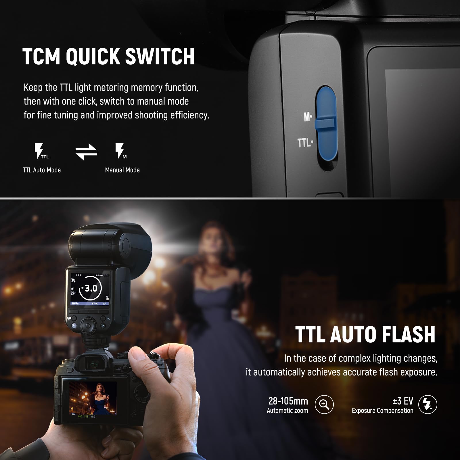 Neewer Z2 S 2.4G Ttl Round Head Flash Speedlite For Sony, Upgraded Ui, 2 Adjustable Modeling Lamps, Ttl/M Quick Switch Tcm Key,
