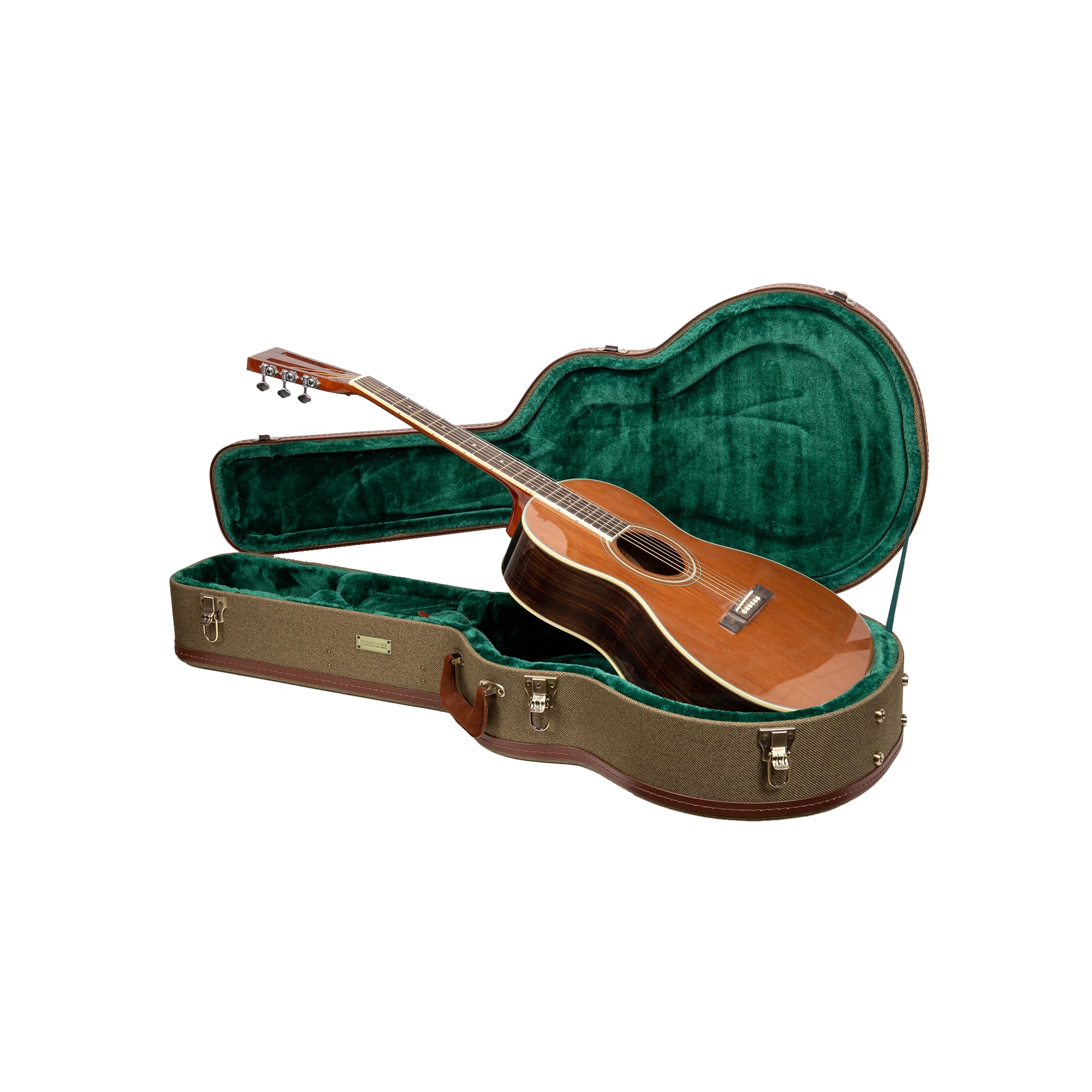 Crossrock Master Series 000 12-Fret Acoustic Guitar Case | Olive Green Tweed Exterior, Re-Engineered Wooden Shell, Leather Handl