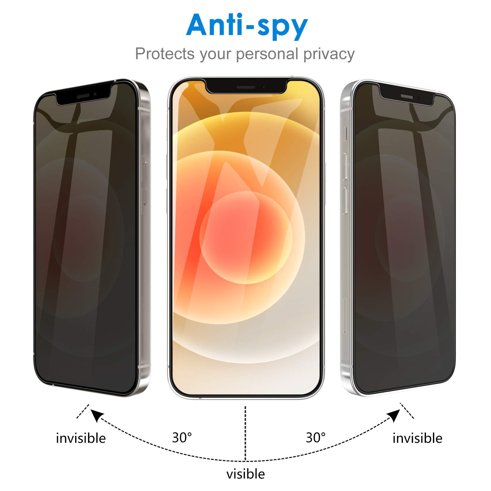 Jetech Privacy Screen Protector For Iphone 12/12 Pro 6.1 Inch, Anti Spy Tempered Glass Film, 2 Pack