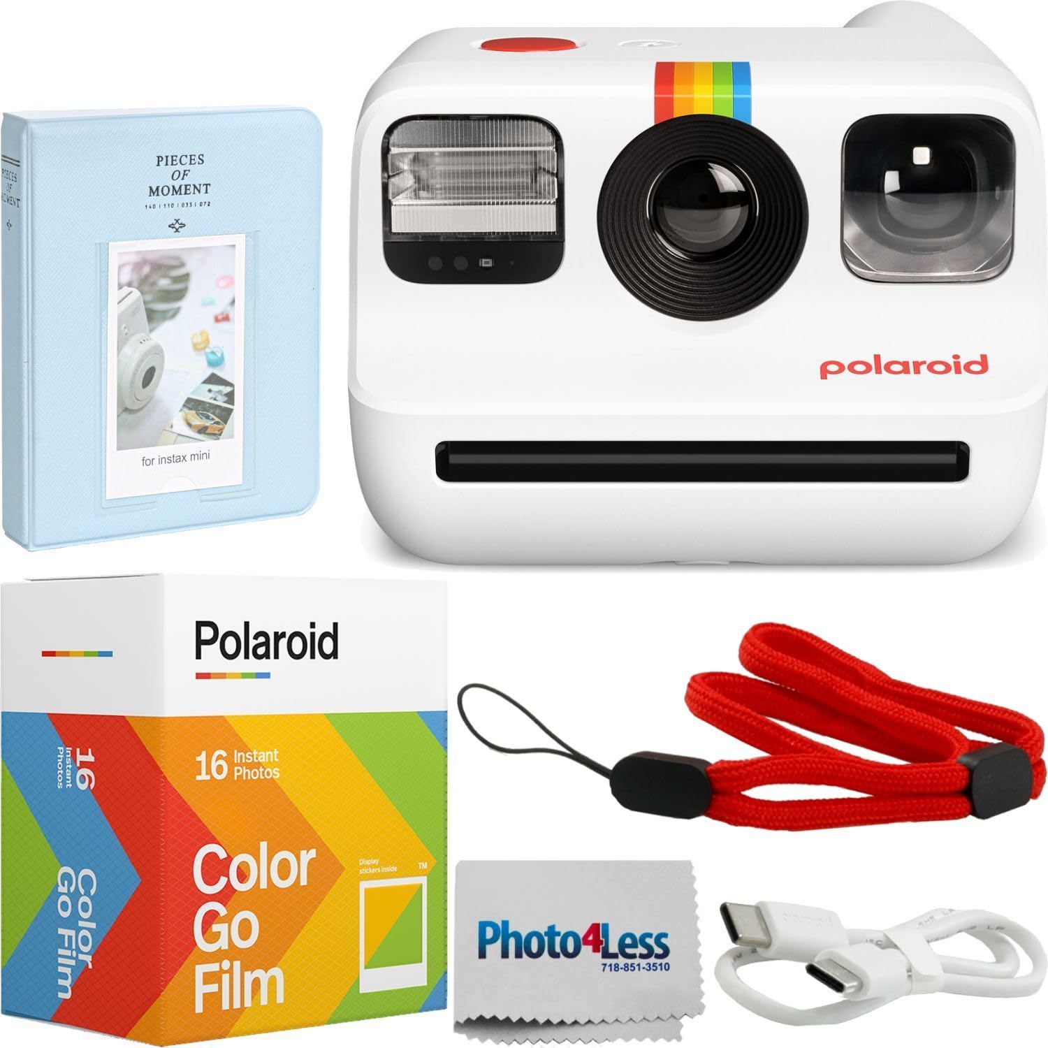 Polaroid Go Generation 2 Instant Film Camera Bundle With Polaroid Go Color Film, Double Pack And Photo Album + Cloth (4 Items) (White)