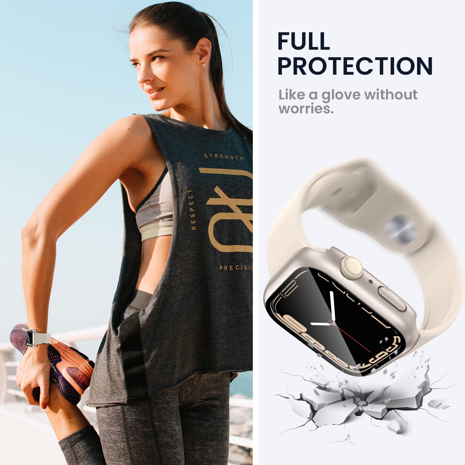 Tensea For Waterproof Apple Watch Screen Protector Case Series 9 8 7 45Mm Accessories, Iwatch Protective Pc Face Cover Built In