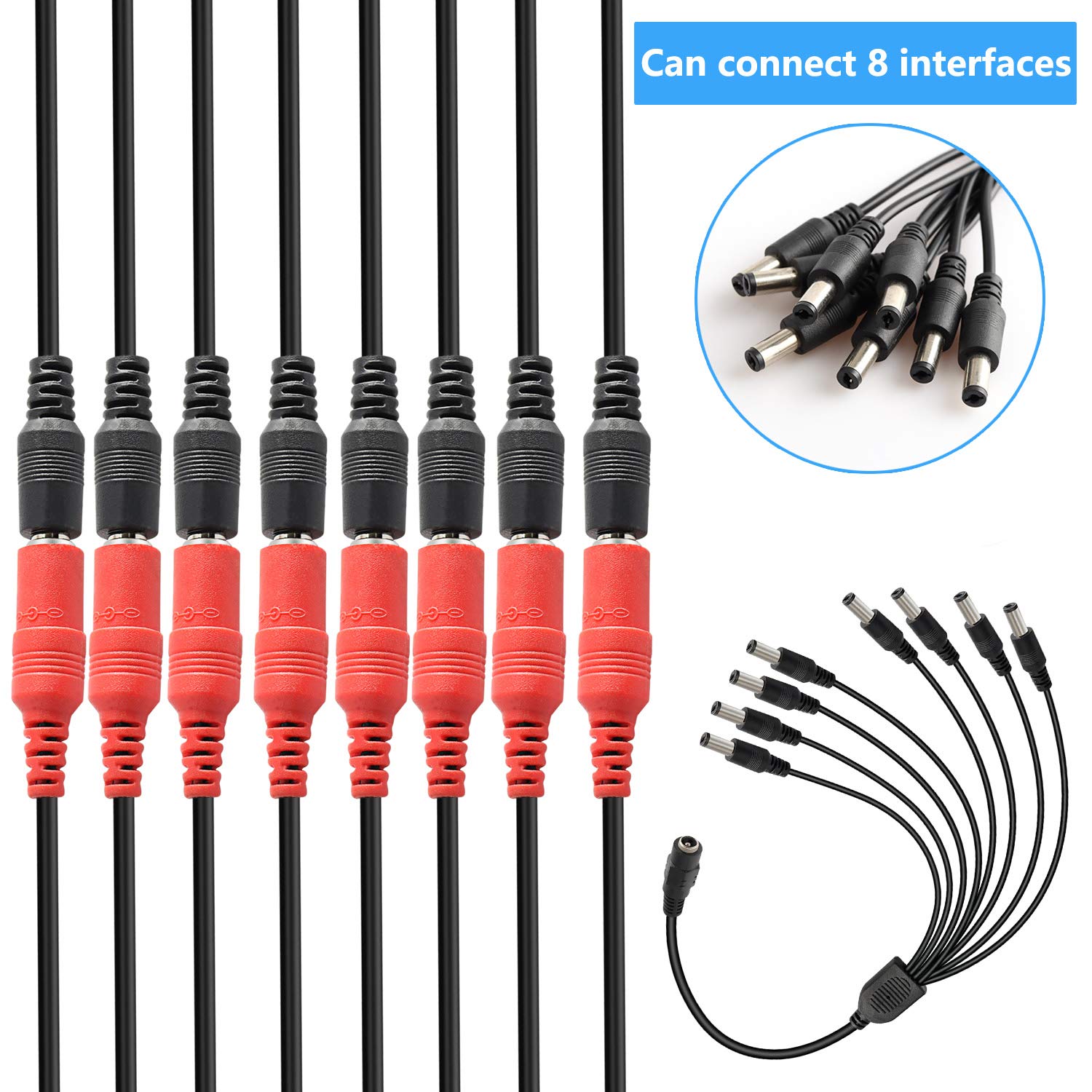 Saisn Dc Power Y Splitter Cable 1 Female To 8 Male Plug For Cctv Camera (1 To 8)