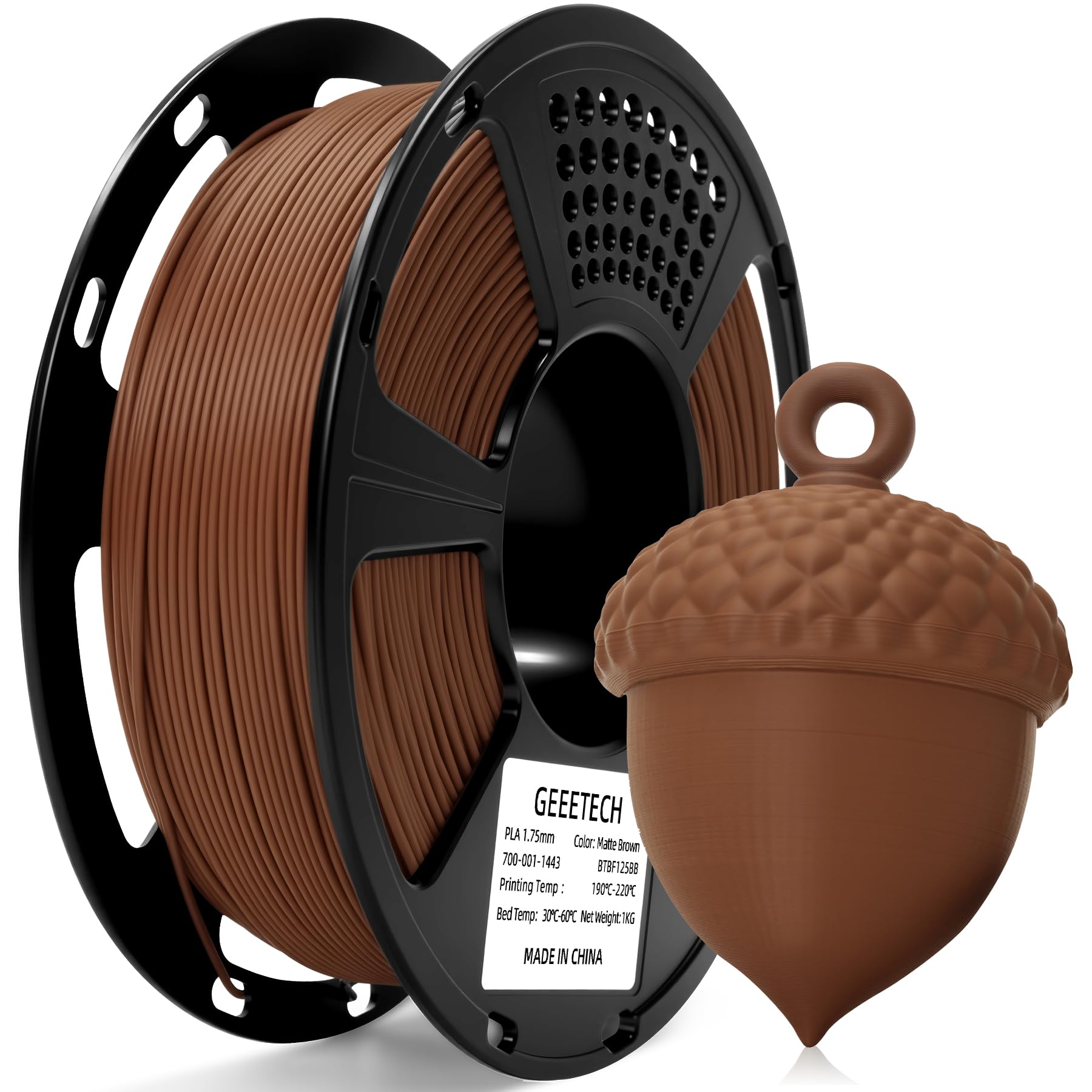 GEEETECH Matte PLA Filament 1.75mm Brown, 1kg Spool (2.2 lbs) 3D Printer Filament Matte Surface Texture & Low Warping, Dimension