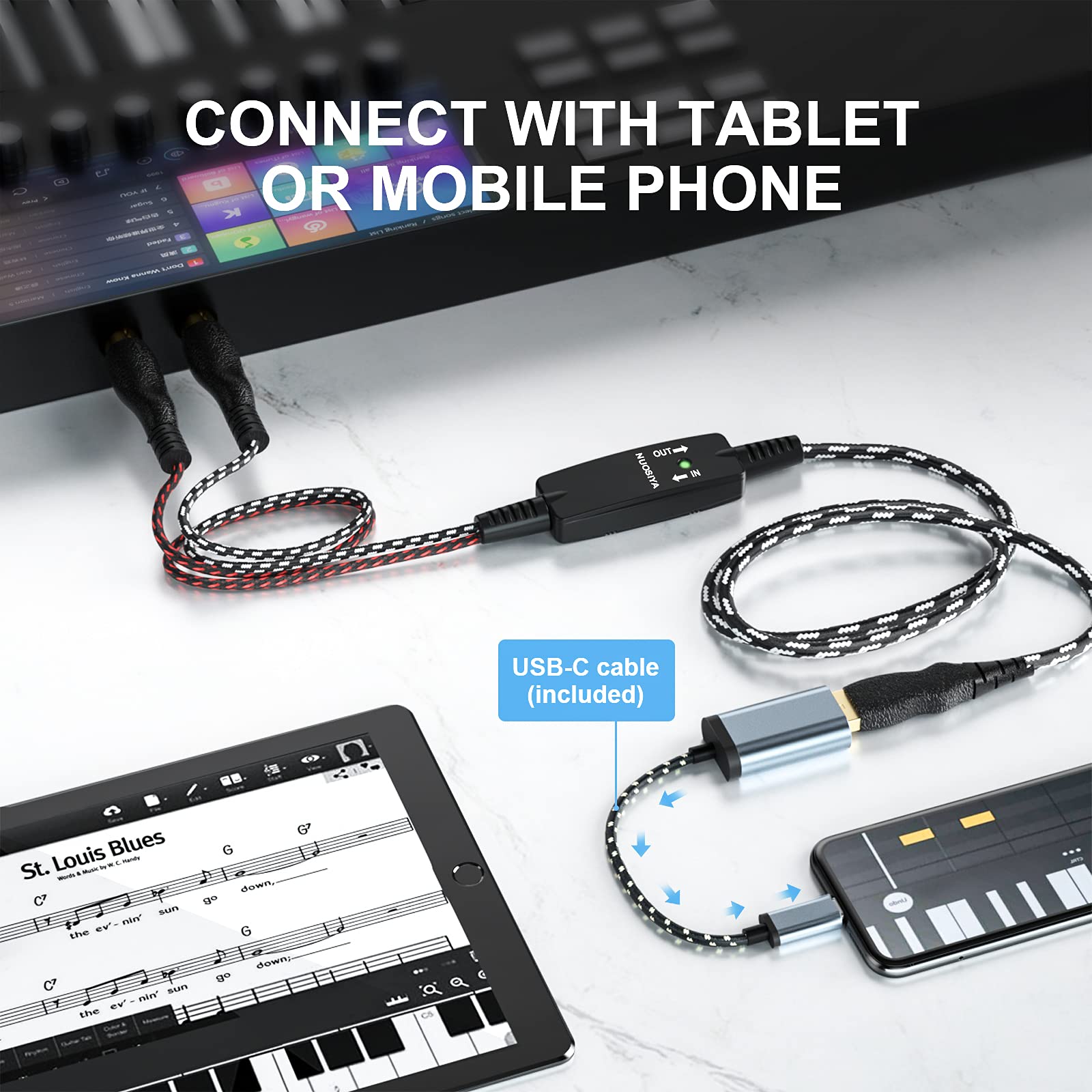 Nuosiya Usb To Midi Cable 6.5Ft, Usb Midi Interface Adapter,Midi To Usb Cable Converter For Music Keyboard Piano To Pc Mac Lapto