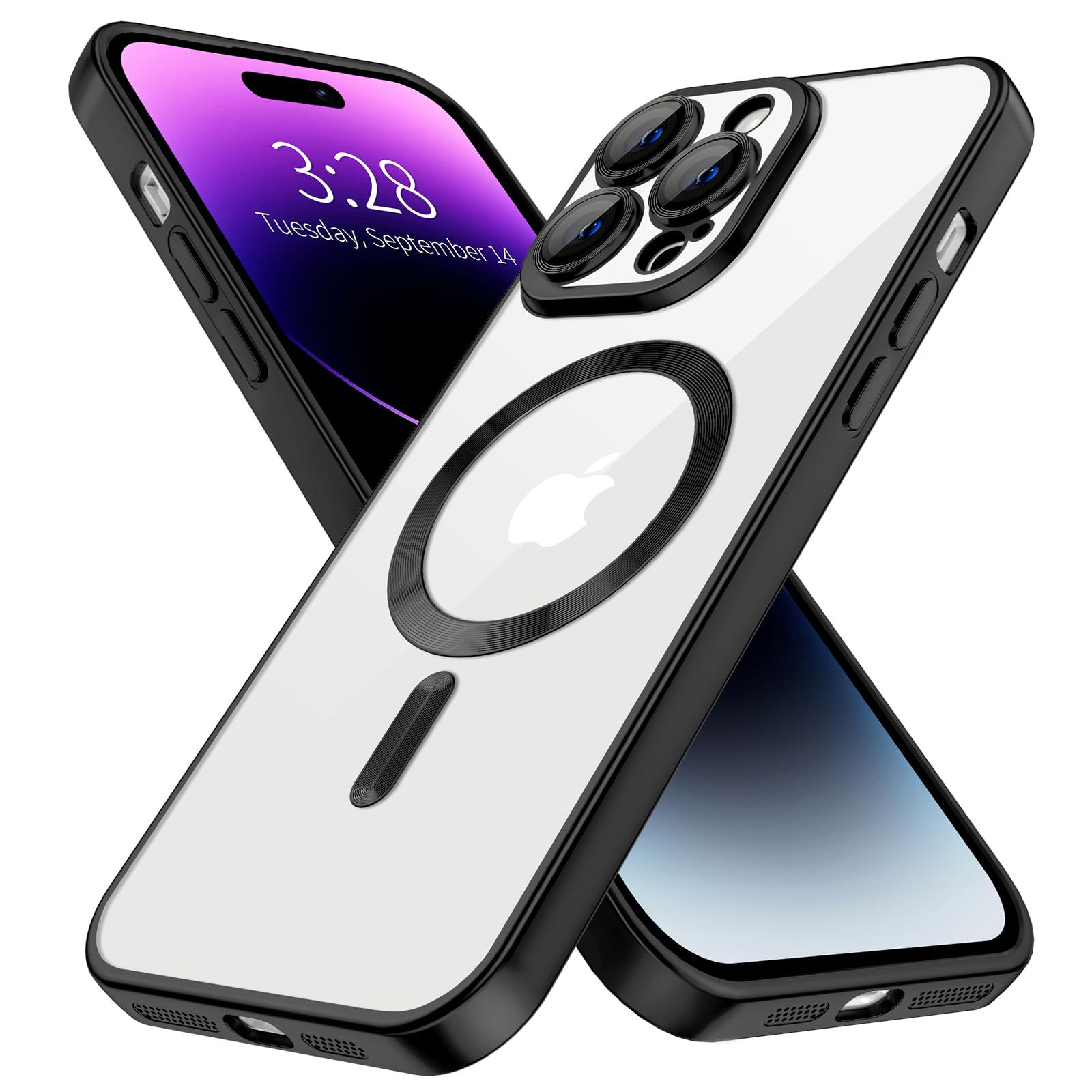 Hython Magnetic Clear Case For Iphone 14 Pro Max Case With Camera Lens Protector [Compatible With Magsafe] Plating Edge Slim Sof