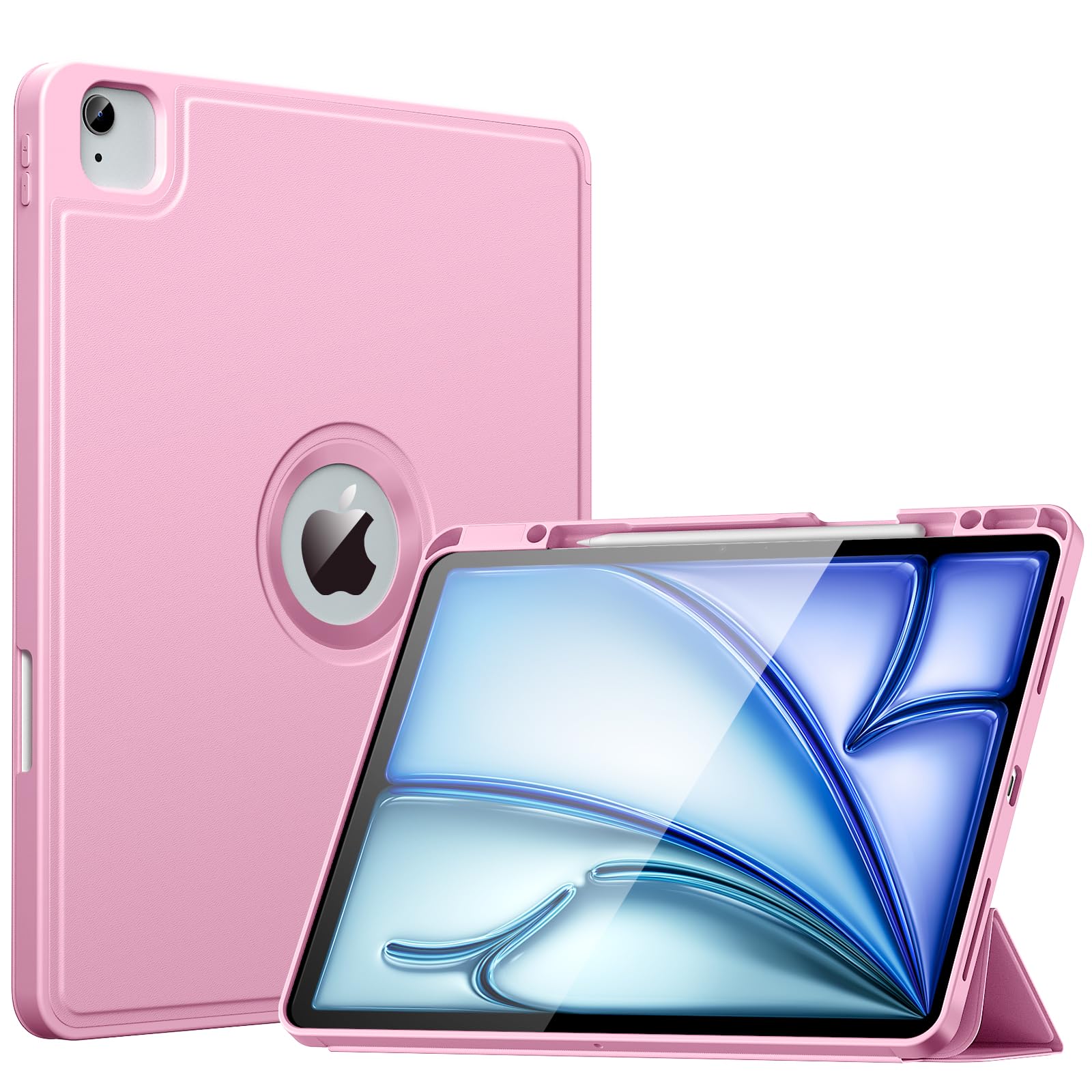 MoKo for iPad Air 13 Inch Case M2 2024/ iPad Pro 12.9 Case (6th/5th Gen 2022/2021) with Pencil Holder, Smart Protective Cover for iPad Air 13 inch with Back Trifold Stand, Auto Wake/Sleep, Light Pink