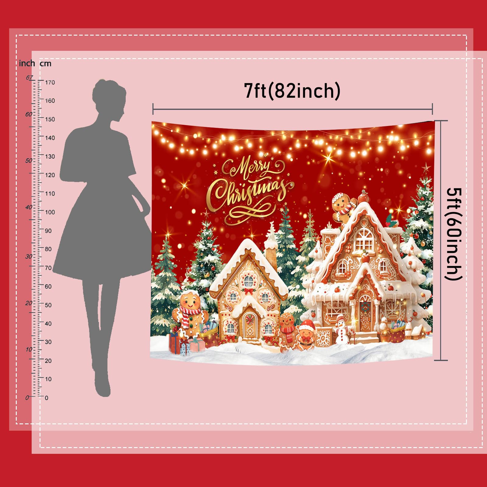 Mocsicka Christmas Gingerbread House Backdrop For Photography Red Xmas Christmas Party Decorations Gingerbread Winter Xmas Pine