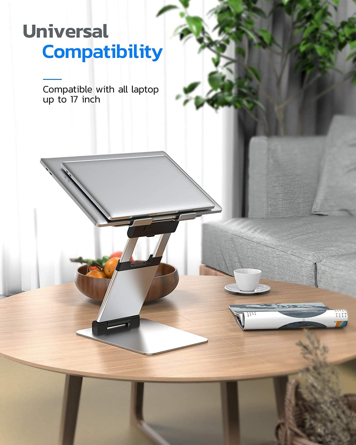 Nulaxy Laptop Stand, Ergonomic Sit To Stand Laptop Holder Convertor, Adjustable Height From 2.1' To 13.8', Supports Up To 22Lbs, Compatible With Macbook, All Laptops Tablets 11 17'   Silver