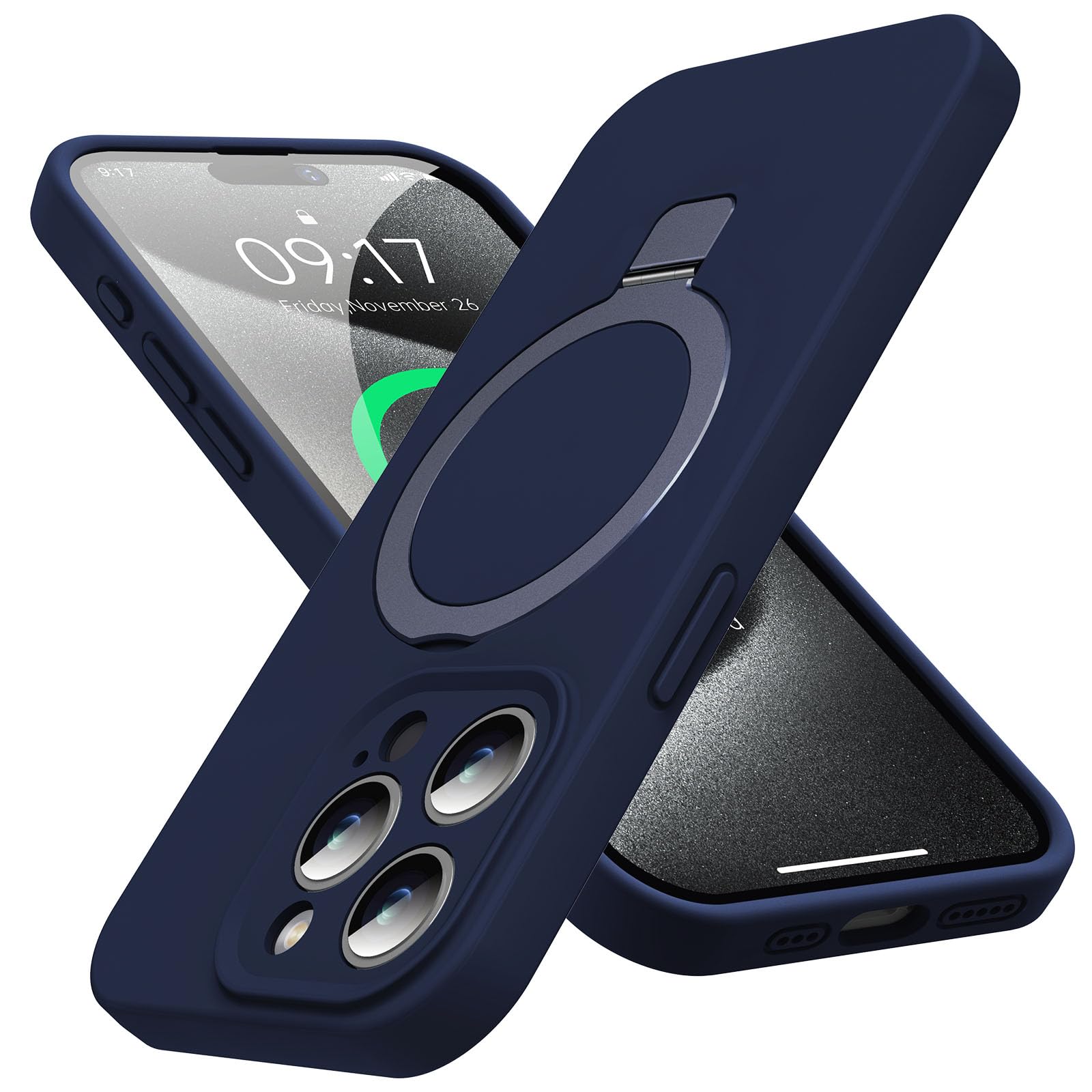 Mag Ring Designed For Iphone 15 Pro Case, Liquid Silicone [Moisturizing Factor] Extreme Soft Slim Phone Case With Stand [Compati