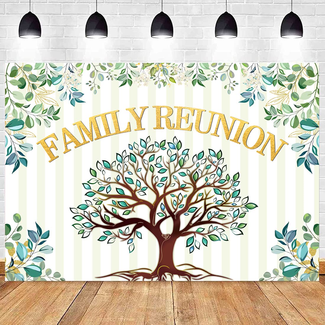 10X7Ft Family Reunion Backdrop Family Tree Leaves Welcome To Our Family Members Photography Background Gathering Gold And Green