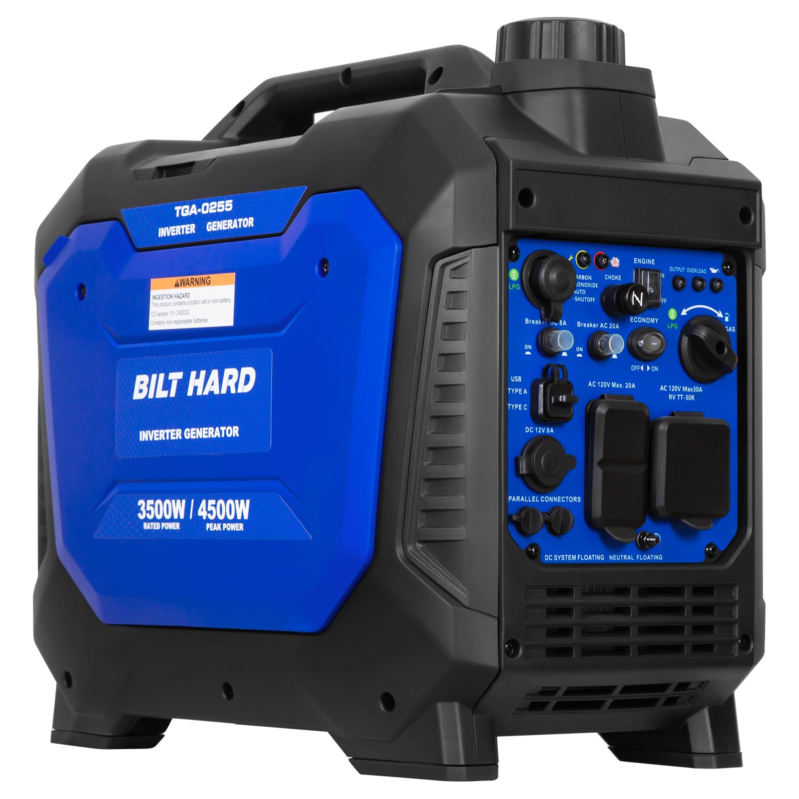 BILT HARD Dual Fuel Gas & Propane Powered Generator 4500W, Gas & Propane Powered Generator with CO Sensor, RV Ready, Parallel Ca