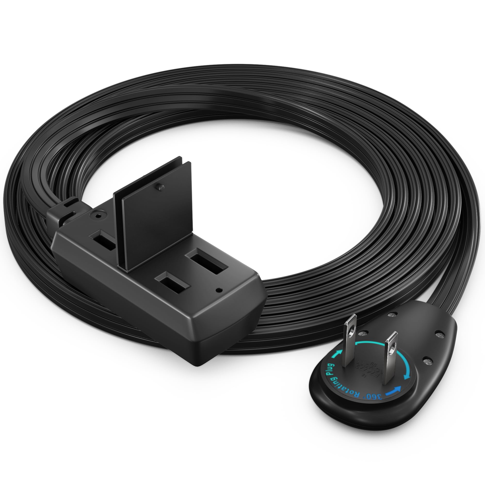 Maximm Cable 6Ft 360 Rotating Flat Plug Extension Cord/Wire, 16 Awg Multi 3 Outlet Extension Wire, 2 Prong With Safety Cover   B