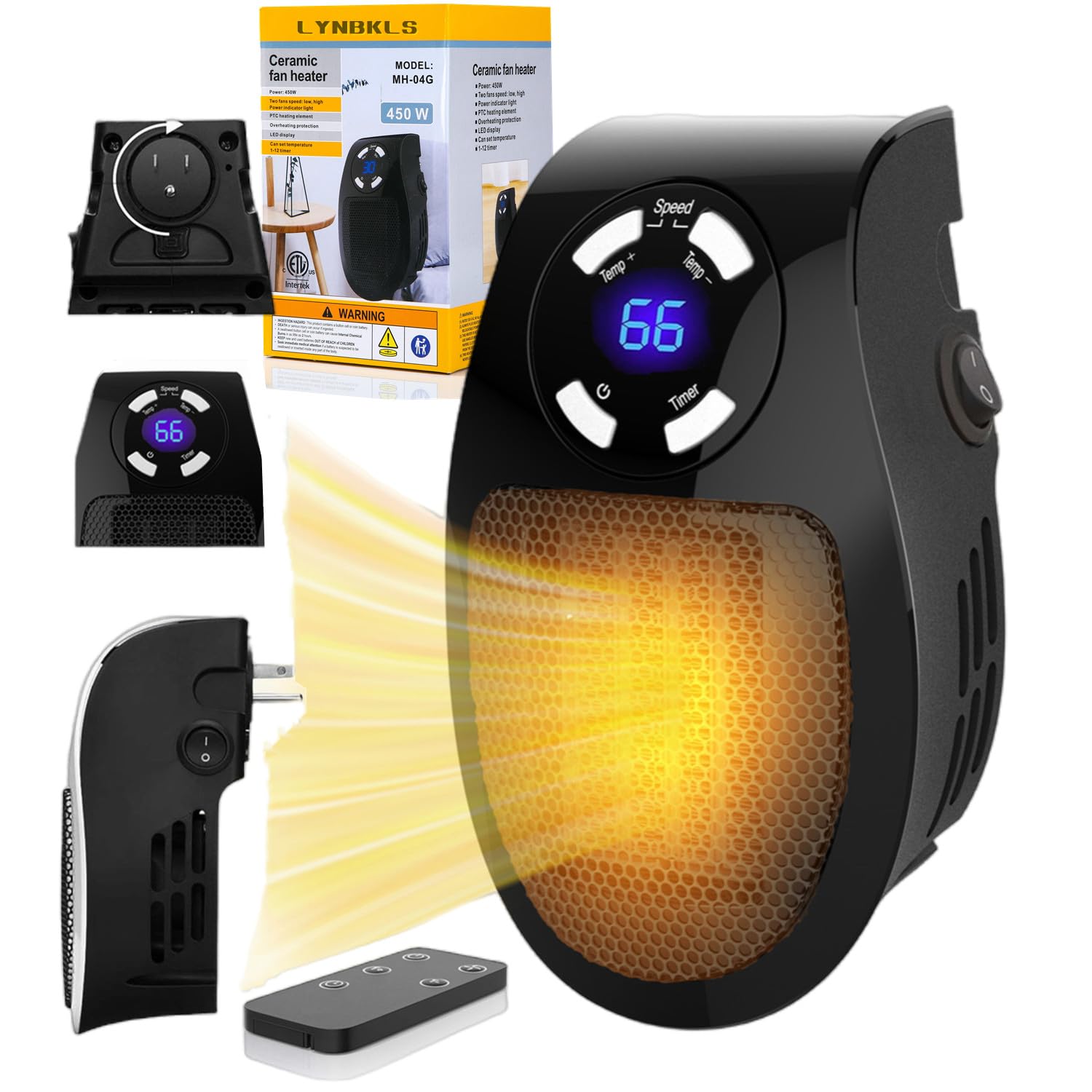 Upgrade Smart Wall Space Heater,450Wprogrammable Portable Electric Small Safe Heater,Adjustable Thermostat/Timer,Overheat Protec