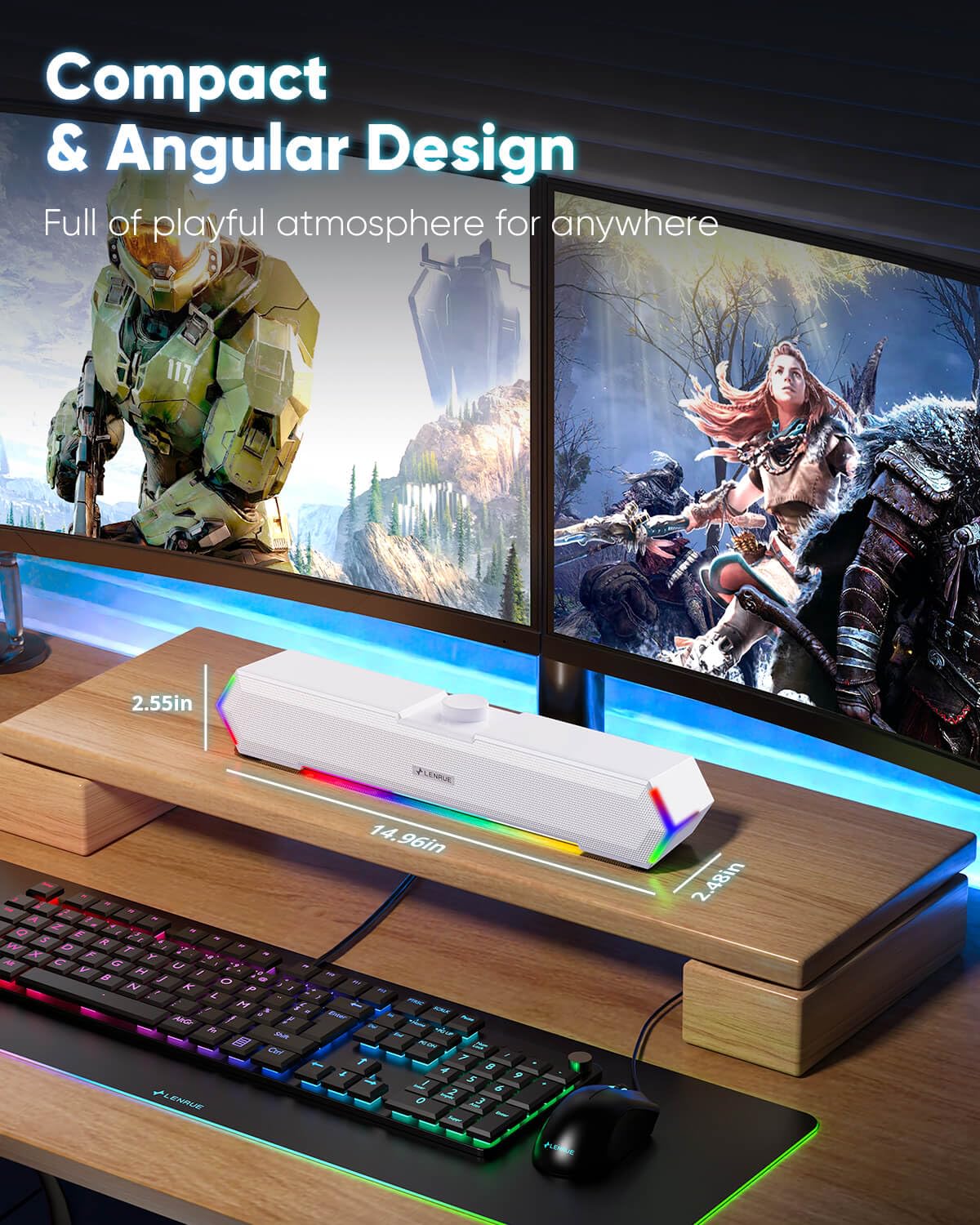 Lenrue G11 Computer Speakers For Desktop, Touch Lights Pc Speakers With Surge Clear Sound, Usb C/Usb Powered For Computer Desktop Pc Laptop Monitor (White)