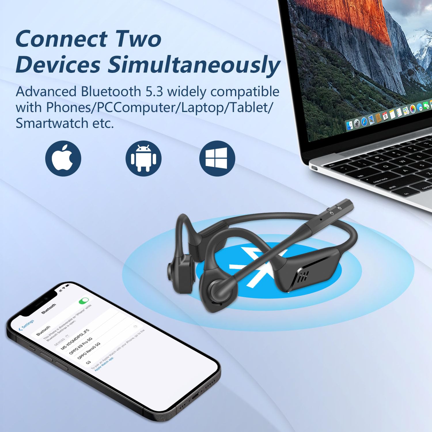 Banigipa Bluetooth Headset With Microphone, Open Ear Headphones With Mic, Noise Cancelling Bluetooth Headphones For Phone Comput