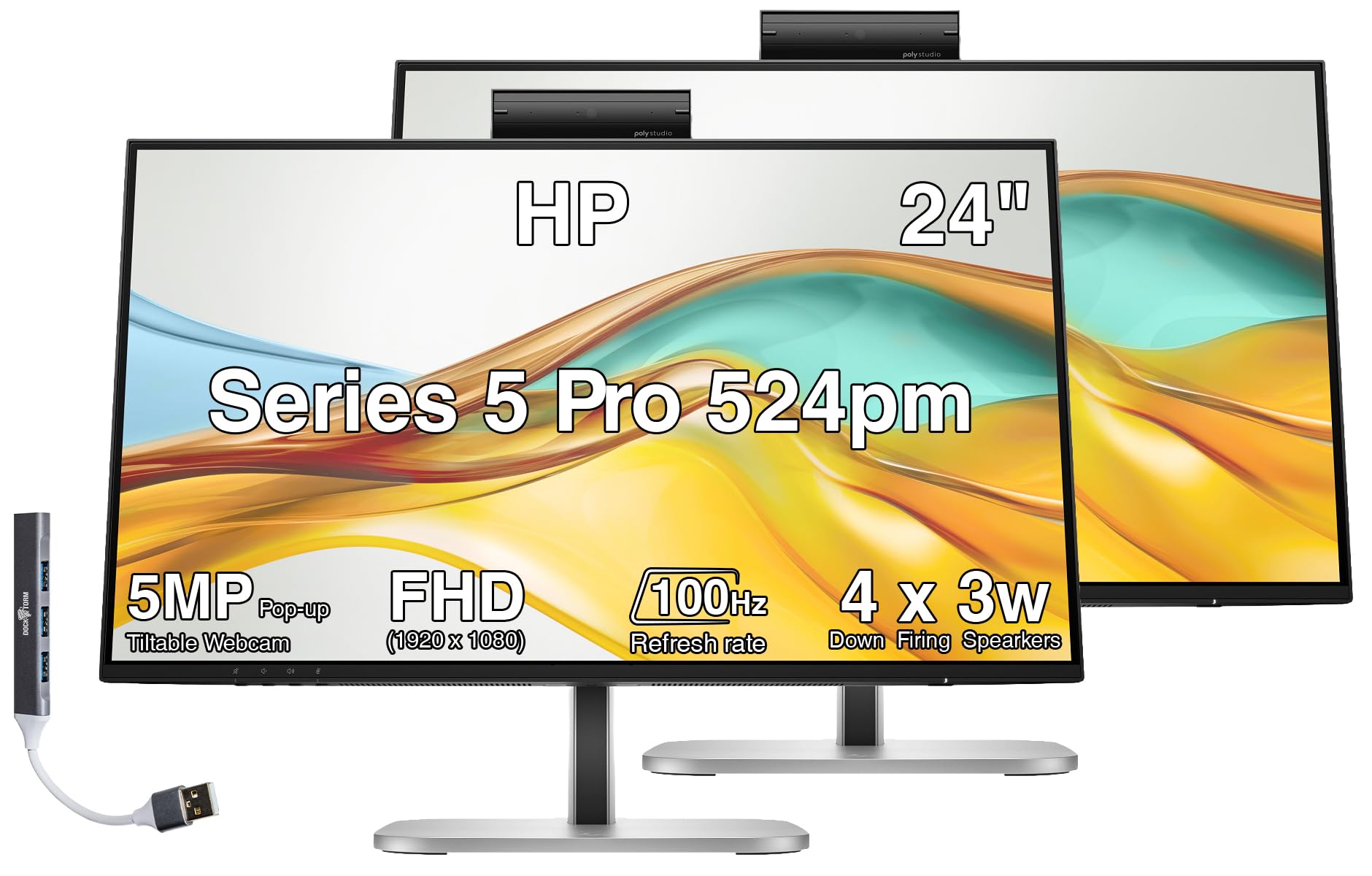 HP Series 5 Pro 524pm 24 FHD USB-C Conferencing Monitor, 5MP Pop-up Webcam, 4x3W Speakers, VESA Mount (100mm), Displayport, HDMI