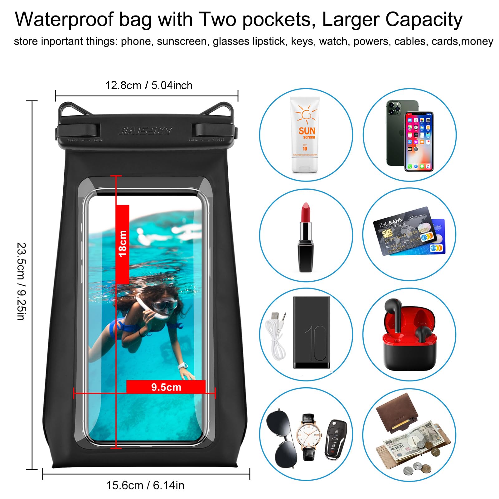 Large Capacity Waterproof Phone Pouch Floating, Waterproof Bag Case For Iphone 15 14 Pro Max 13 12 11 X Xr 8 Plus Samsung Up To