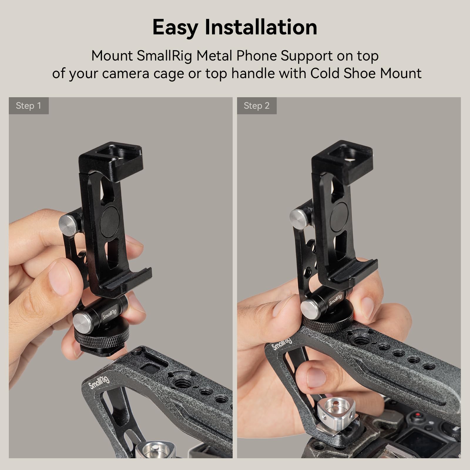 Smallrig Universal Metal Phone Support With Cold Shoe Mount, Smartphone Holder Adapter Support Free Adjustment Joints, Phone Tri