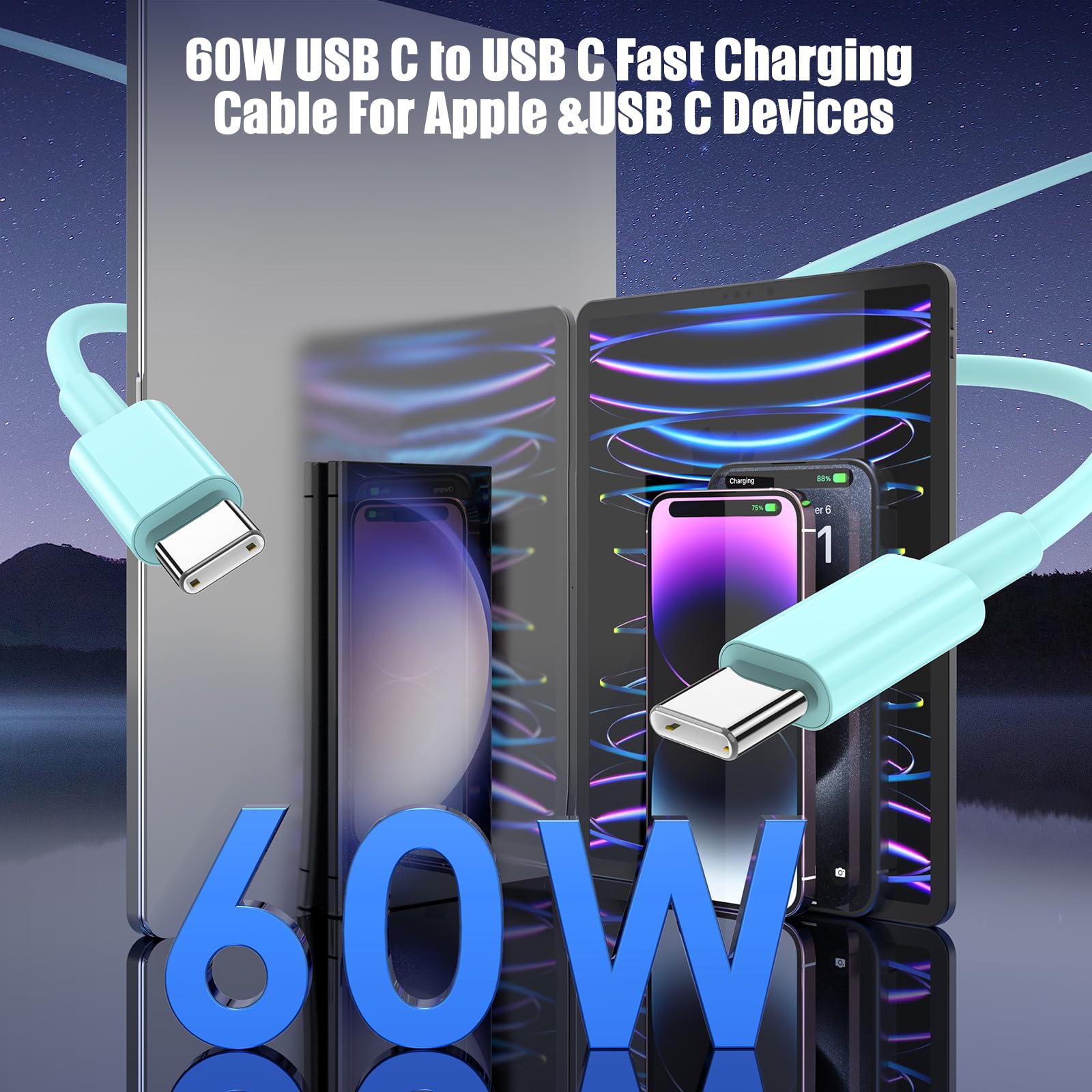 Lofpye 3 Pack Green [3.3Ft+6.6Ft+10Ft] 60W Usb C To Usb C Cable, Type C Fast Charging Cable For Iphone 15/15Plus/15 Pro/15Pro Ma