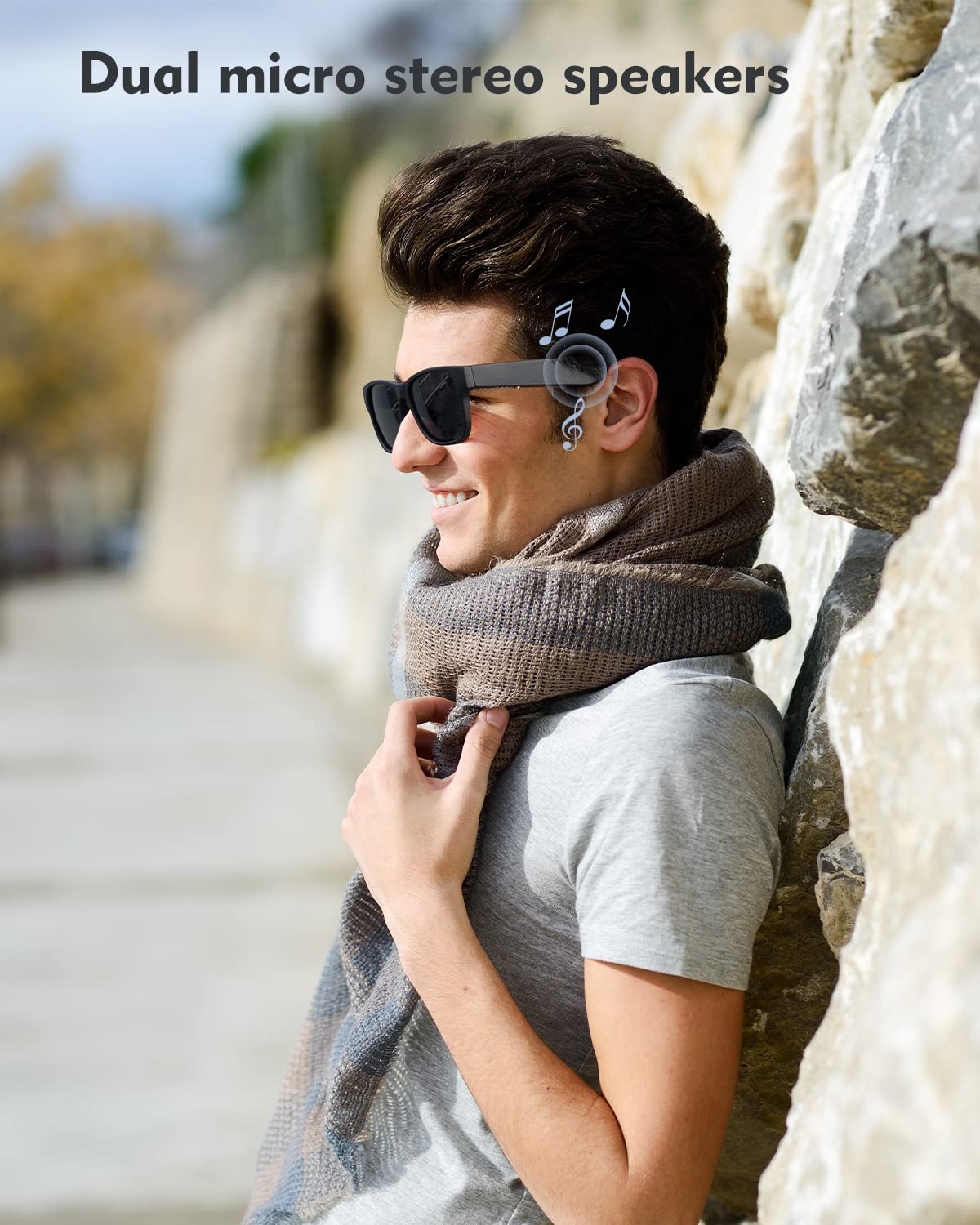 Bluetooth Audio Smart Glasses For Men Women, Ruimen Smart Sunglasses With Speakers And Mics Open Ear Music Hands Free Calling, V