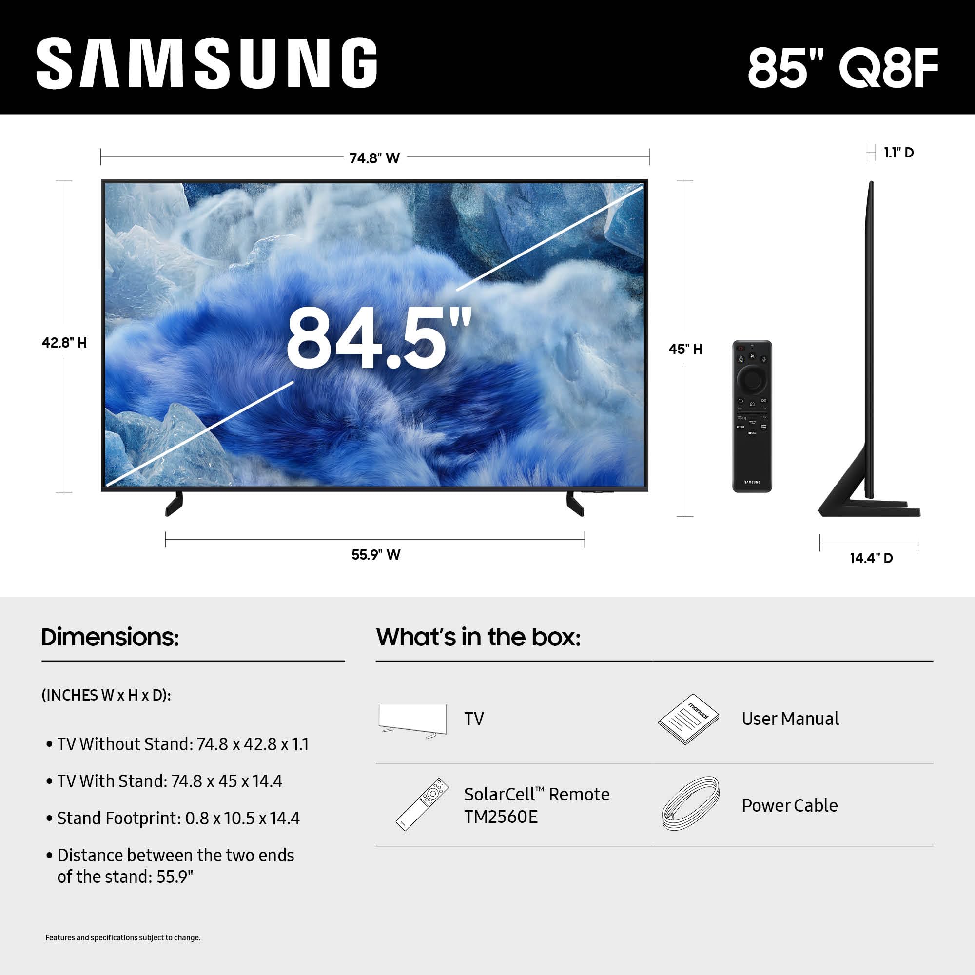 Samsung 85-Inch Class Qled Q8F 4K Uhd Smart Tv (2025 Model) Q4 Ai Processor, 100% Color Volume With Quantum Dot, Airslim Design,
