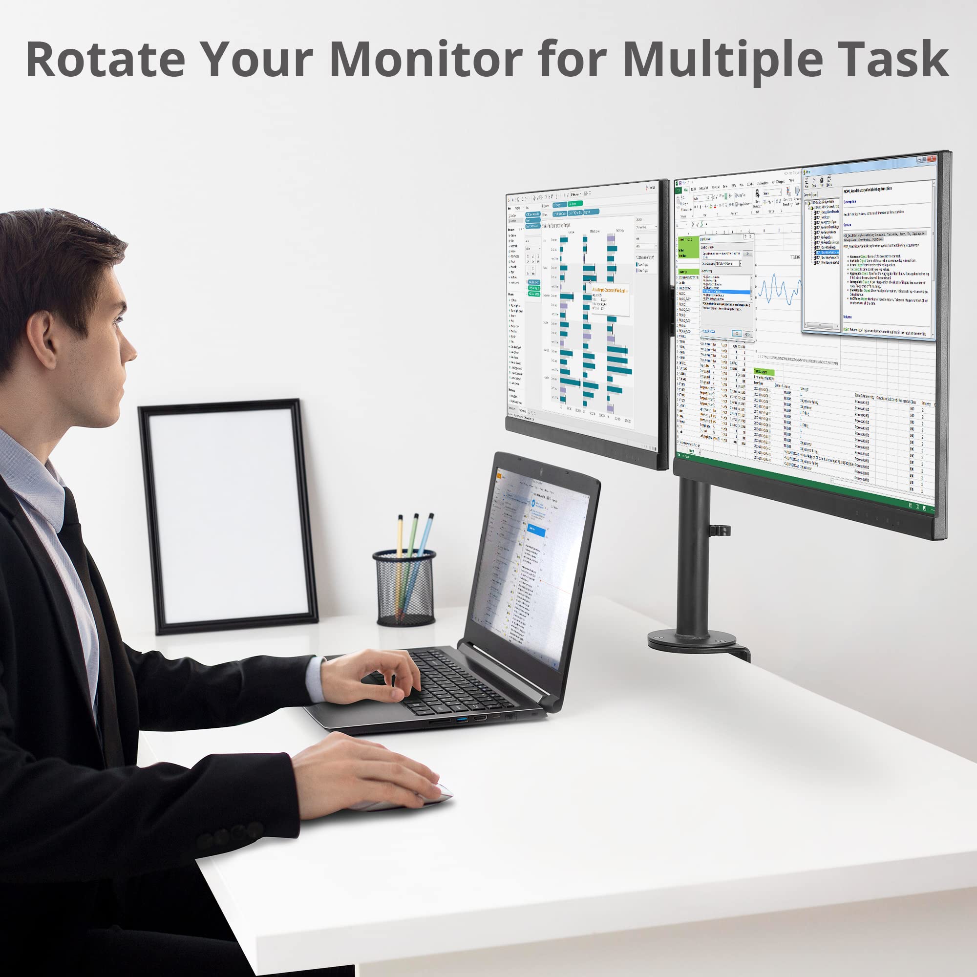 Siig Tilt/Swivel/Rotate/Extend Desk Mount For 13 To 27 Inches Dual Monitor, Black (Ce Mt0Q11 S1)
