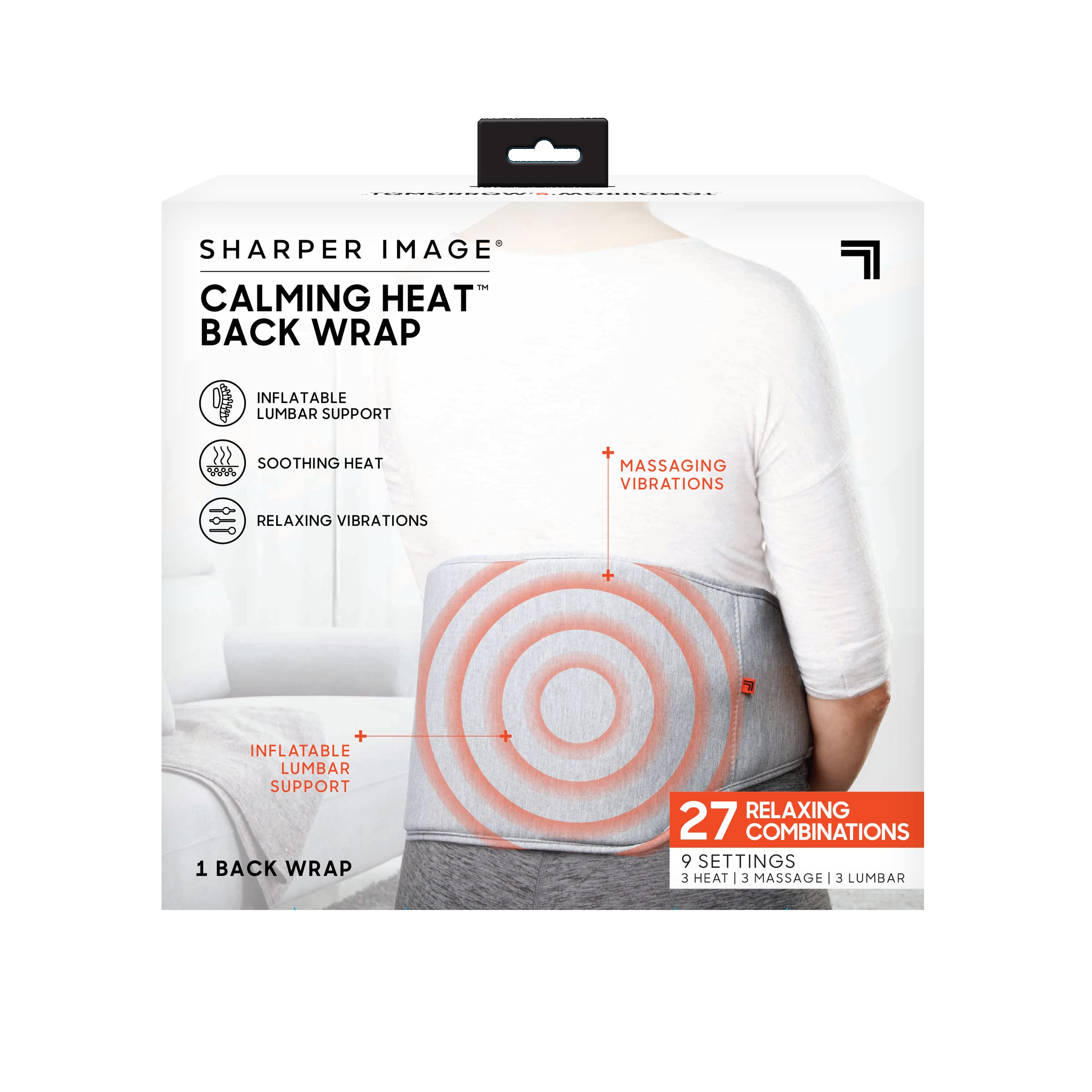 Calming Heat Back Wrap By Sharper Image  Electric Back Heating Pad With Customizable Inflatable Lumbar Support, Soothing Heat, &