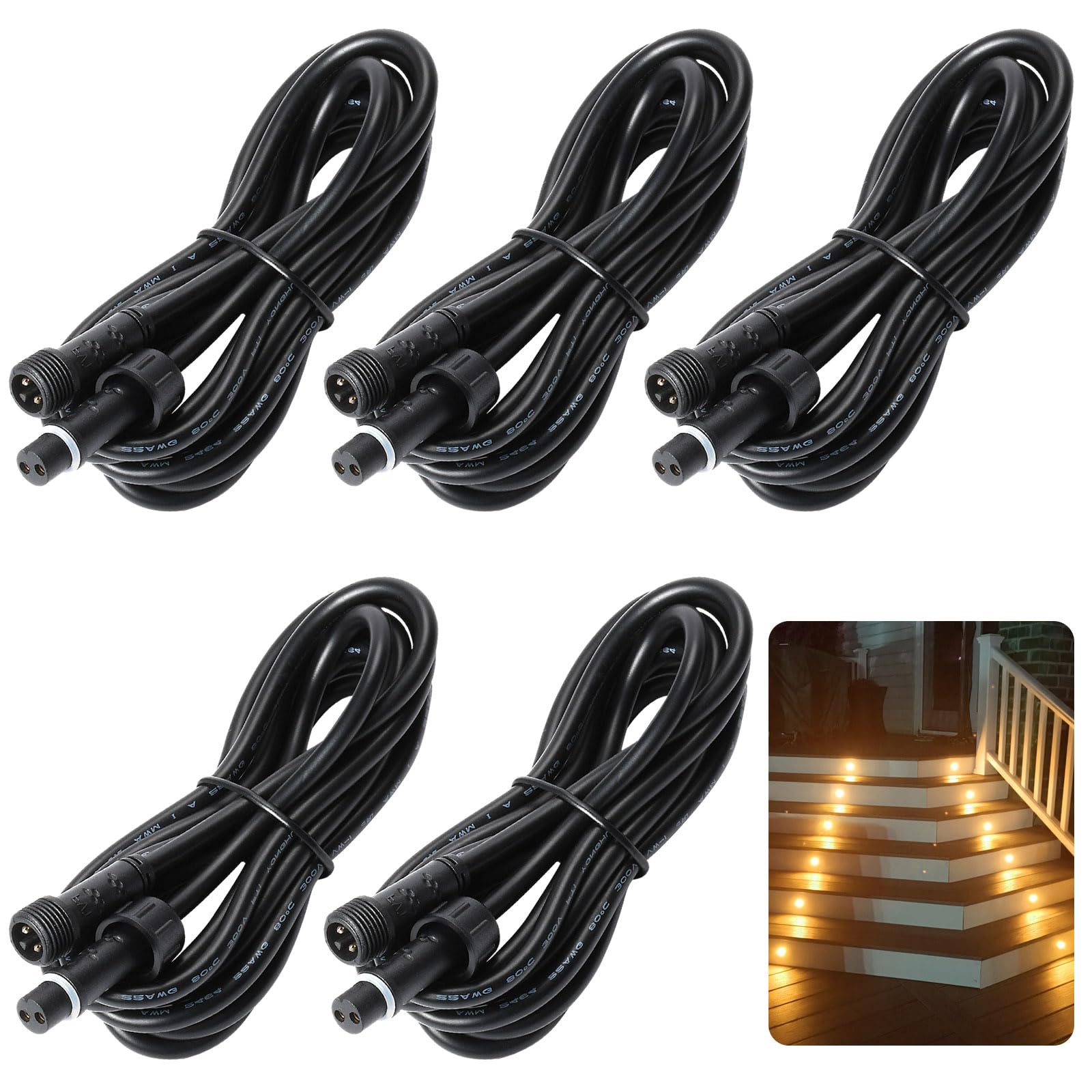 2 Pin Extension Cable for Warm White Deck Lights, 1m 2 Pin Extension Cable, 7.8mm Male and 11mm Female Connectors, 22Awg 5 Pack 