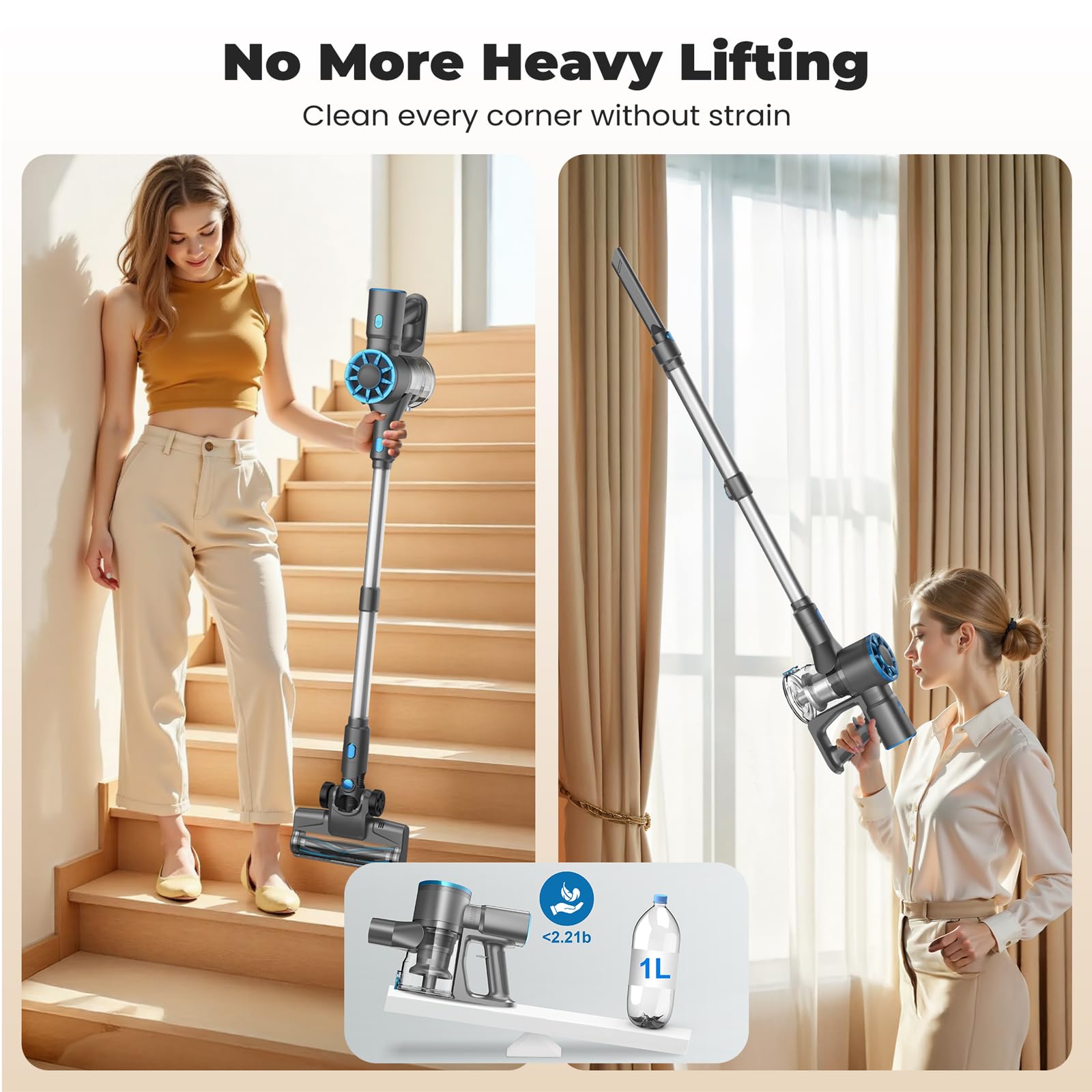 Cordless Stick Vacuum Cleaner With Self-Standing, 8-In-1 Vacuum Cleaners For Home, Lightweight Powerful Vacuum With Led Screen,
