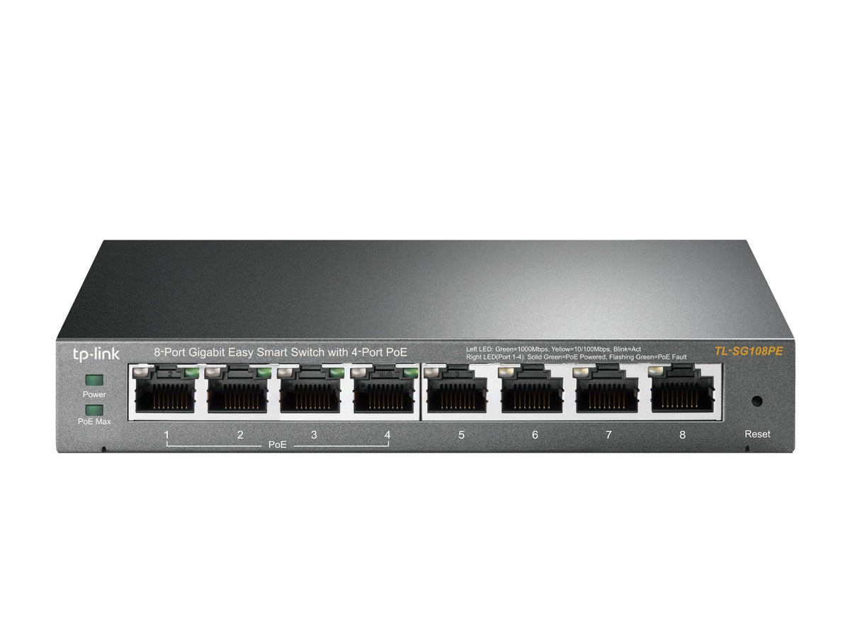 Tp Link Tl Sg108Pe, 8 Port Gigabit Poe Switch, Easy Smart Managed, 4 Poe+ Ports 64W, Plug & Play, Sturdy Metal W/ Shielded Ports