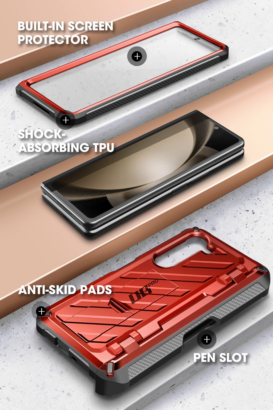 Supcase Unicorn Beetle Pro Case For Galaxy Z Fold 5 5G (2023), [Built In Pen Holder] Full Body Rugged Protective Case With Scree