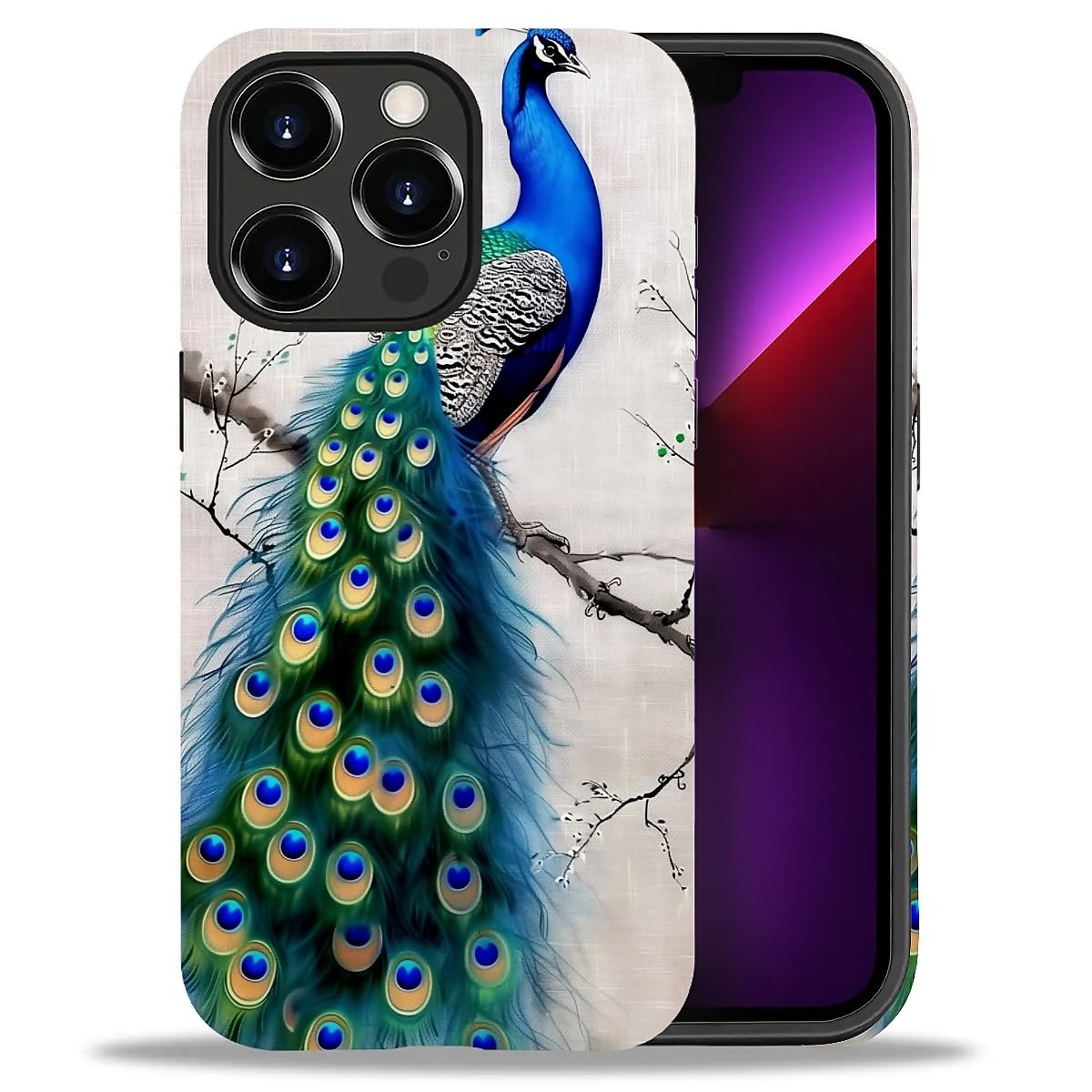 WANKBLC Compatible with iPhone 13 Pro Matte Case, Cute Peacock Tree Art Pattern for Girl Full Body Design Soft Silicone Drop Sho