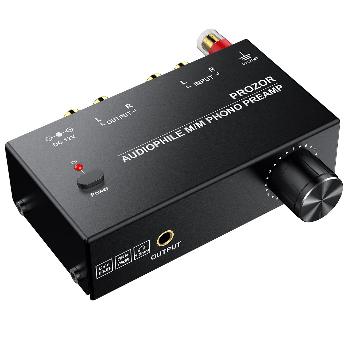 Prozor Pre Amplifier For Turntable Audiophile M/M Phono Preamp With Level Volume Controls 2 Rca And 3.5Mm Interfaces Including 12V 1A Power Adapter