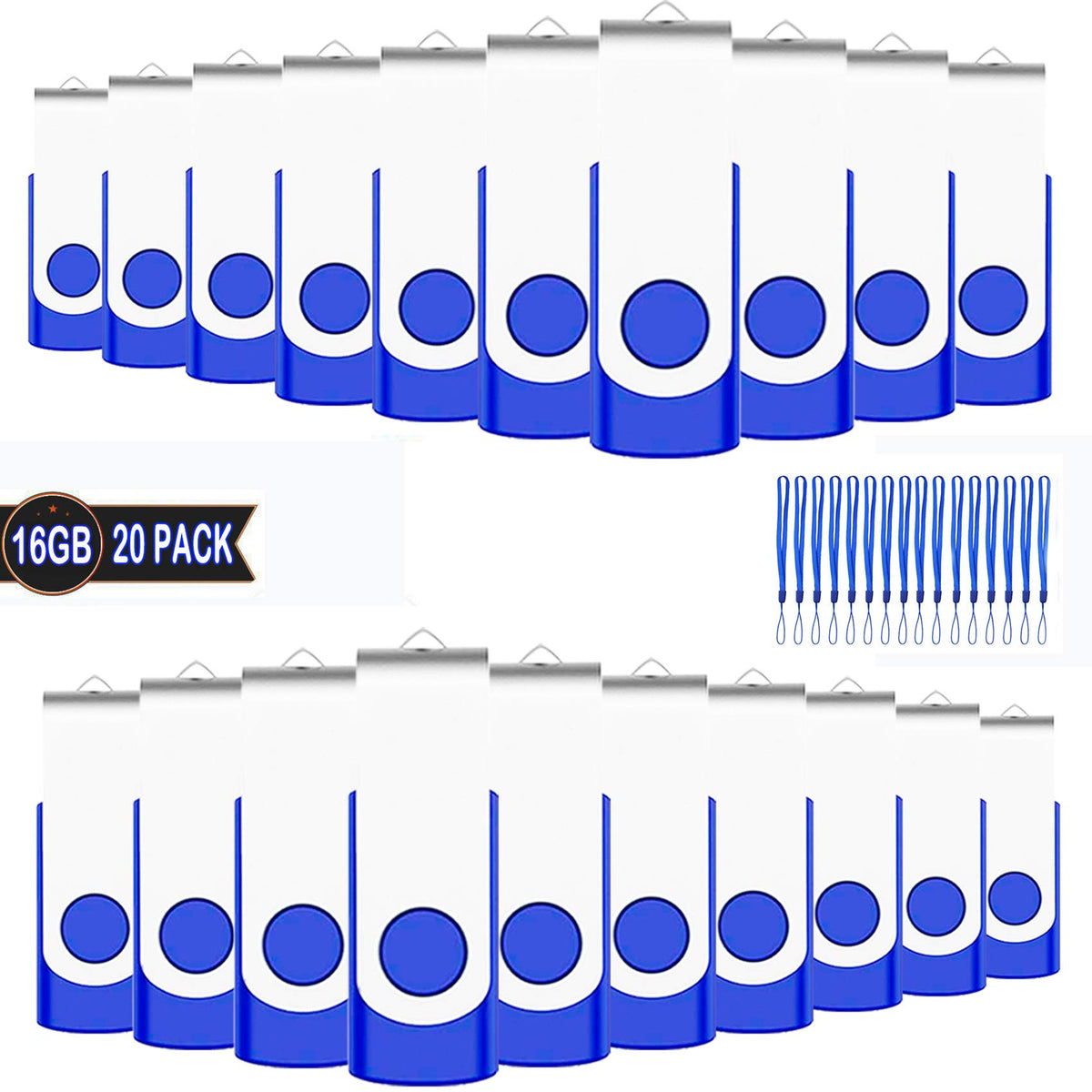 16Gb Bulk Usb Flash Drives 20 Pack, Eastbull Usb 2.0 Swivel Usb Stick Pack Metal Gig Stick Pen Memory Stick Fold Storage (Blue)