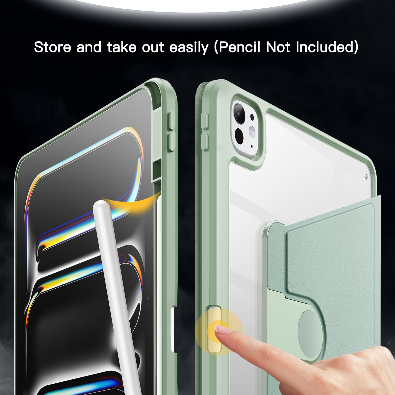 Jetech Rotating Case For Ipad Pro 13-Inch M4 (2024) With Pencil Holder, 360 Degree Rotation Protective Stand Cover Clear Back, A