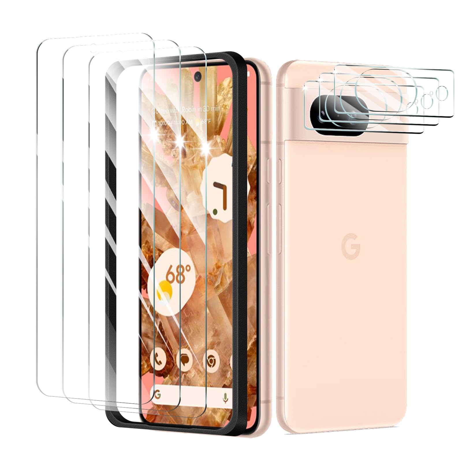 3+3+1-Pack, Screen Protector and Camera Lens Protector for Google Pixel 8 with Installation Alignment Aid, Tempered Glass Film, 
