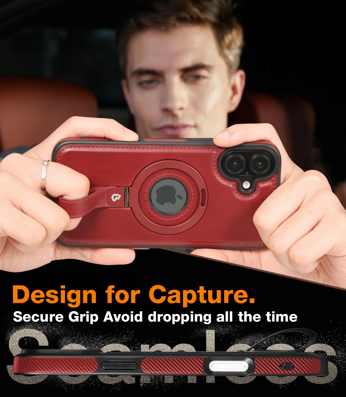 Butaiga Capture Grip Strap Magnetic Stand For Iphone 16 Case With Screen Protector, Protective Iphone 16 Case Leather, Compatibl