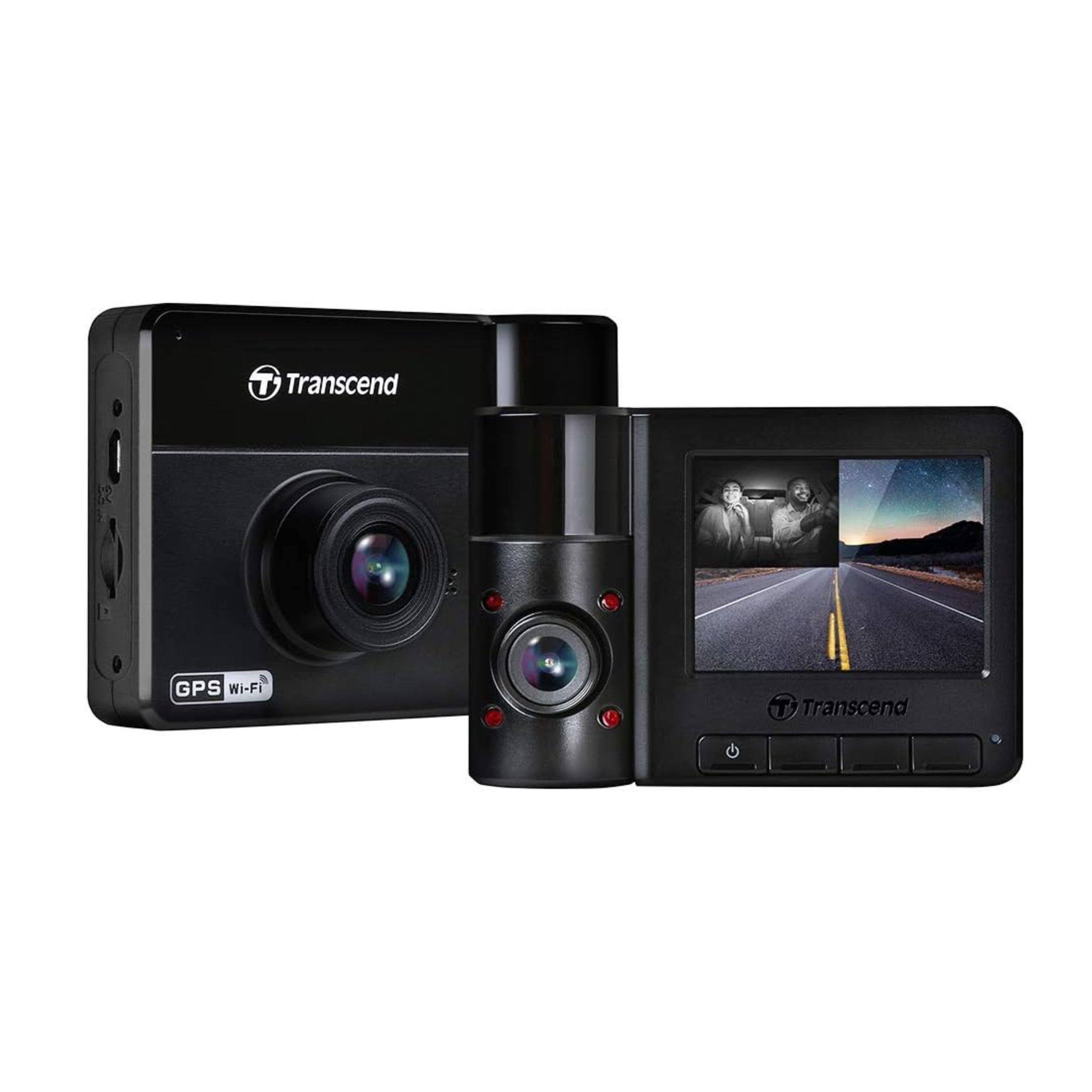 Transcend 64GB, Dual 2K+1080P Dash Cam Front and Rear Inside, 140 Wide Angle, 2.4 Display, Built in WiFi GPS,G Sensor, Night Vision, Loop Recording, Parking Mode, ADAS, for Cars Taxi   TS DP550B 64G