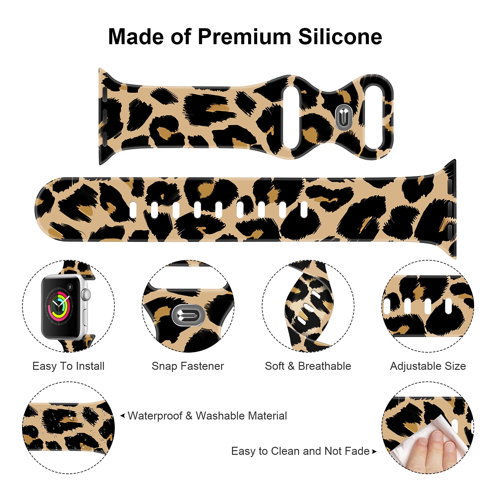 Bxxtpk Leopard Traditional Colours Cheetah Compatible With Apple Watch Band 42Mm 44Mm Soft Silicone Wristbands For Iwatch Series