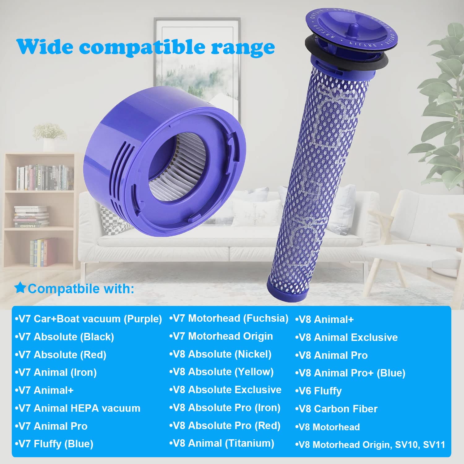 Qwenoer 4 Pack V7 V8 Vacuum Filter Replacement For Dyson V7, V8 Animal Absolute Motorhead Sv10 Sv11 Cordless Stick Vacuum Cleane