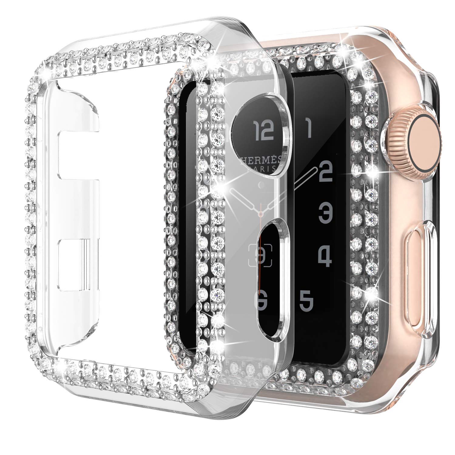 Adepoy Compatible For Apple Watch Case 38Mm Series 3/2/1 Bling Rhinestone Apple Watch Protective Case Bumper Frame Case Cover Fo